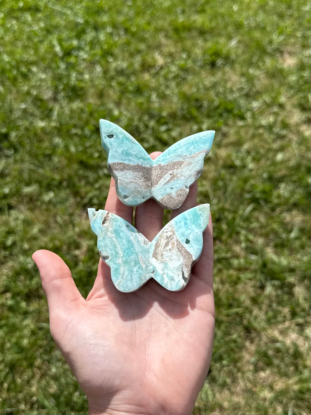 Blue aragonite butterflies
