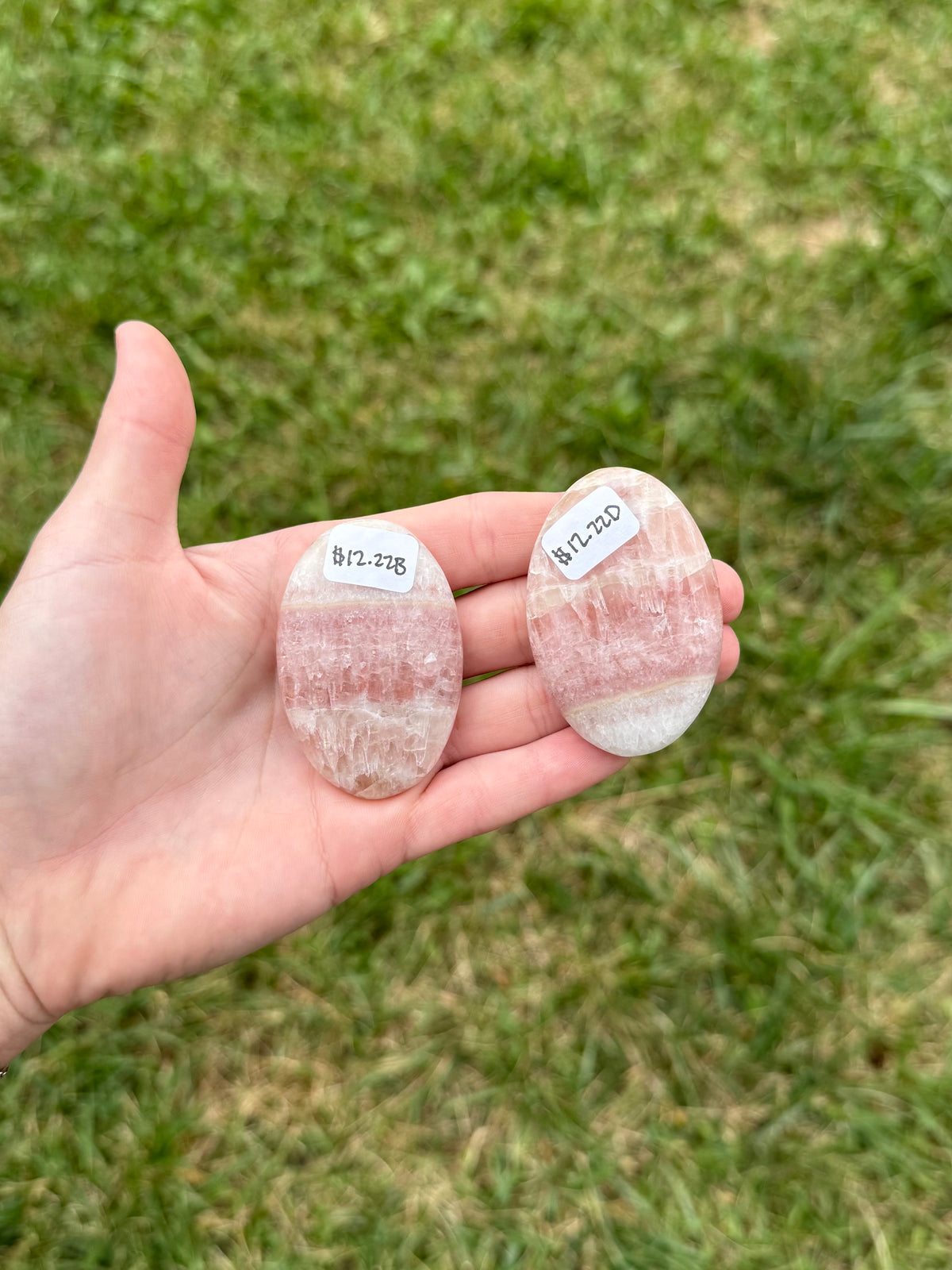 Medium rose calcite palm stones