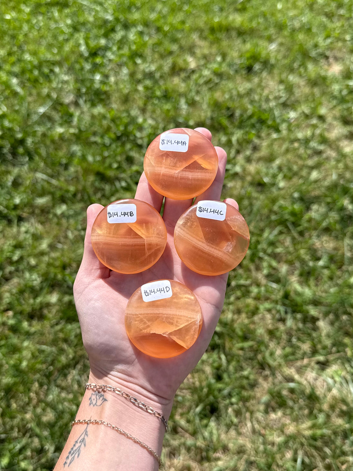 Large honey calcite round flats