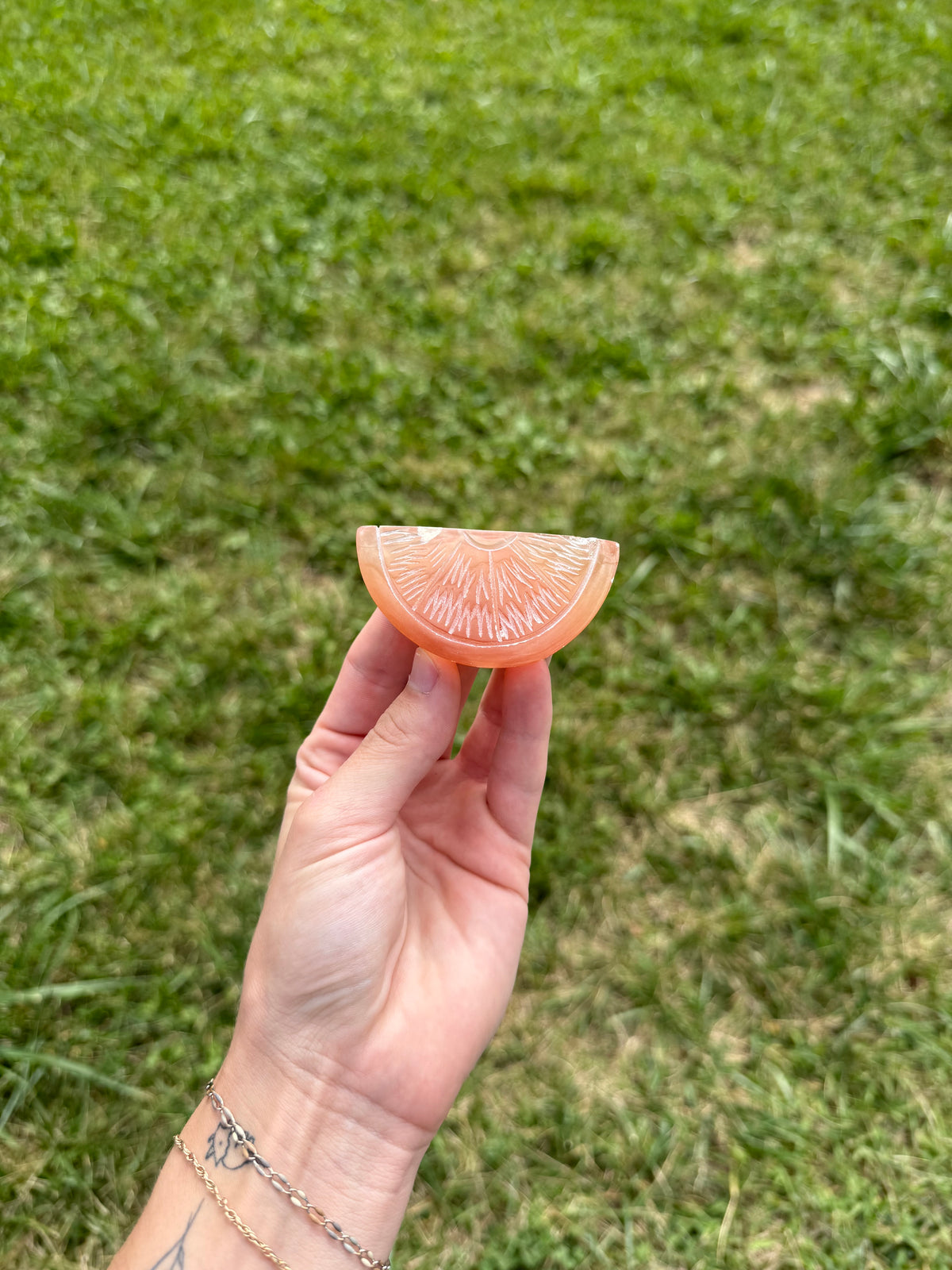 Honey calcite fruit slice