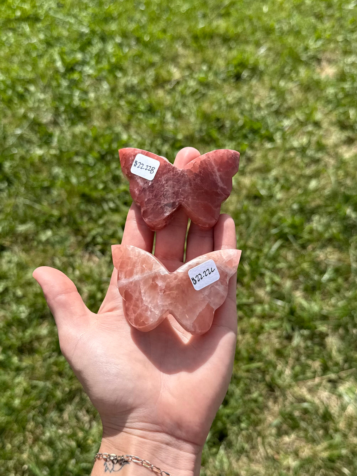 Rose calcite butterflies