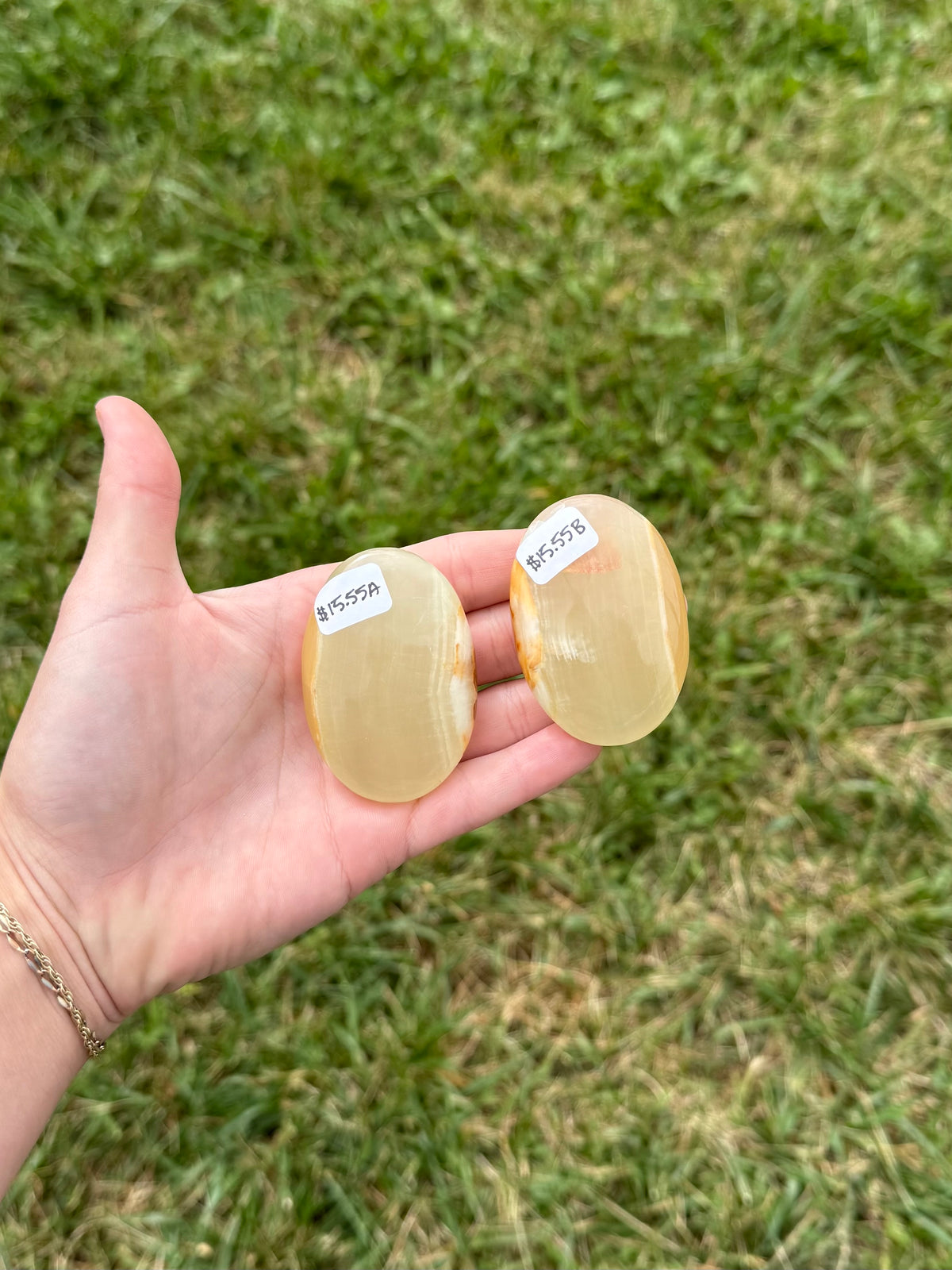 Large green onyx palm stones