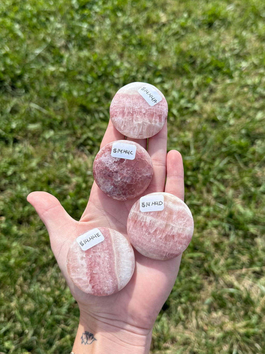 Large rose calcite round flats