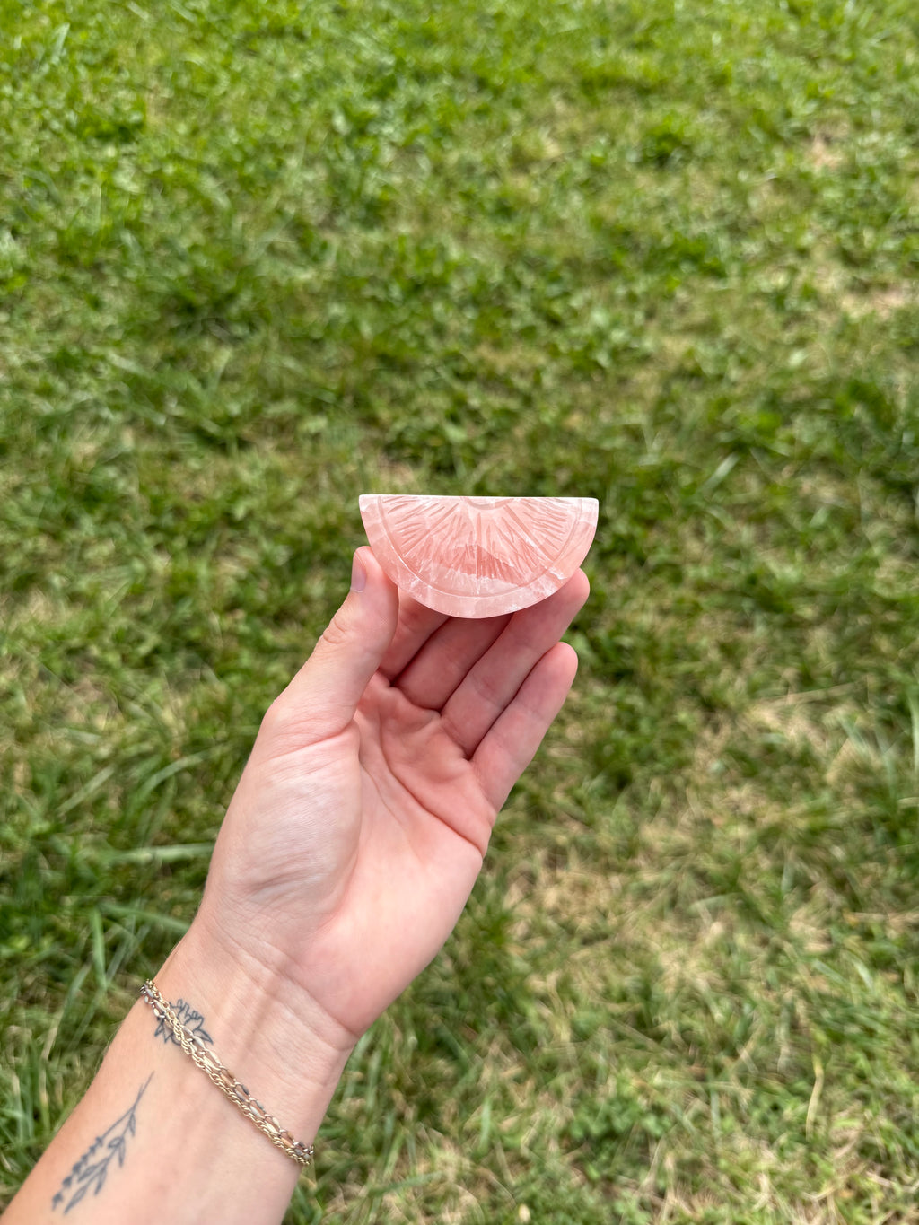 Rose calcite fruit slice