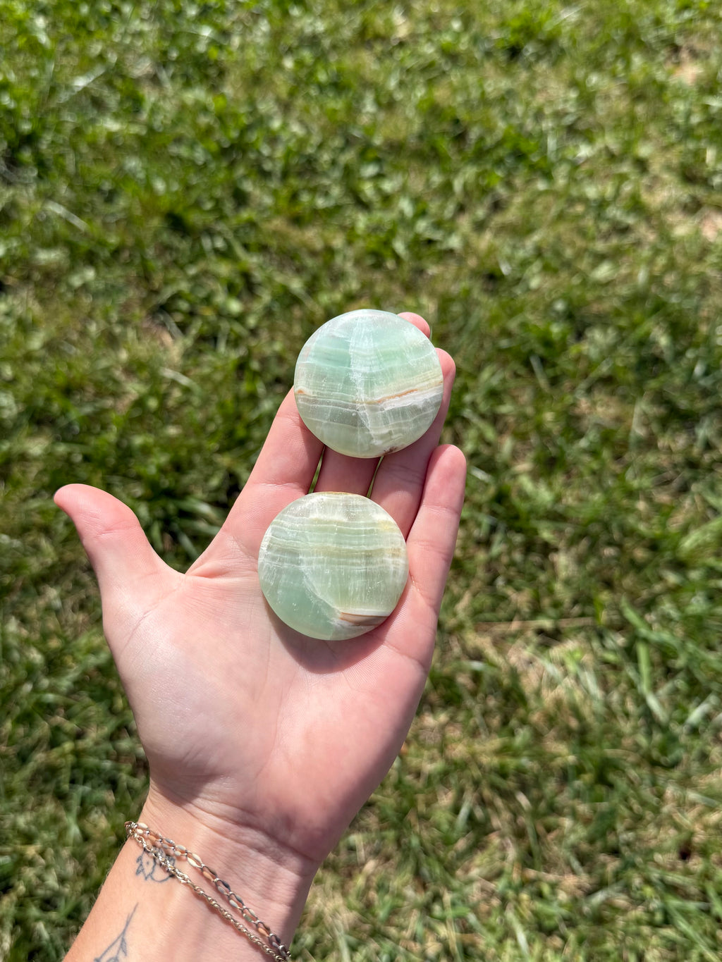 Large pistachio calcite round flats