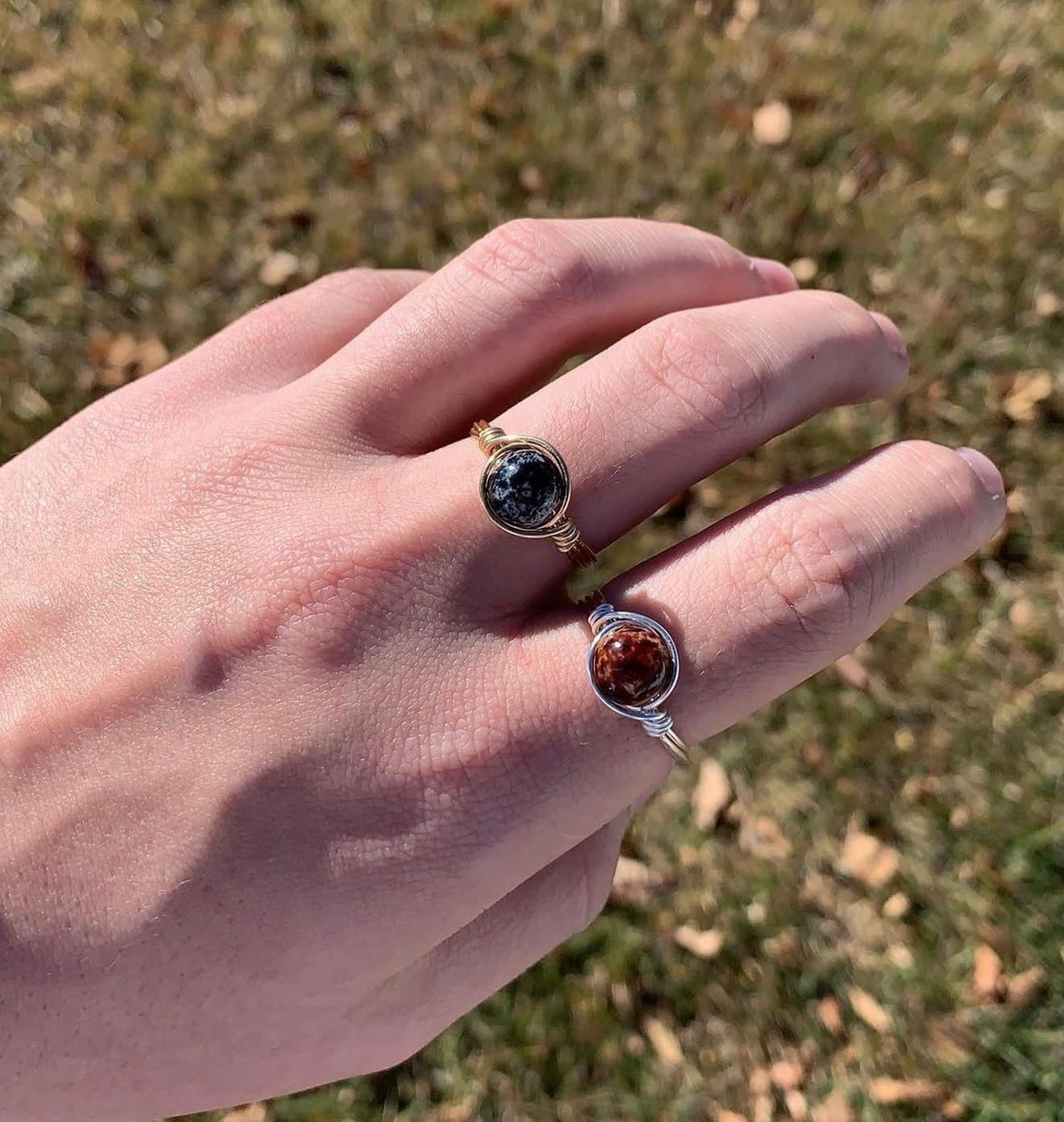 brown and black bead rings