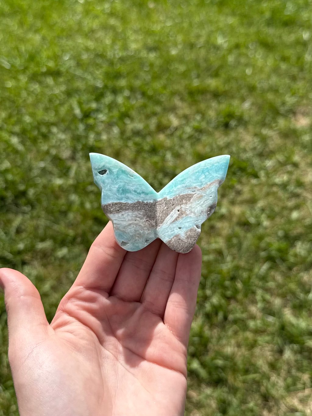 Blue aragonite butterflies