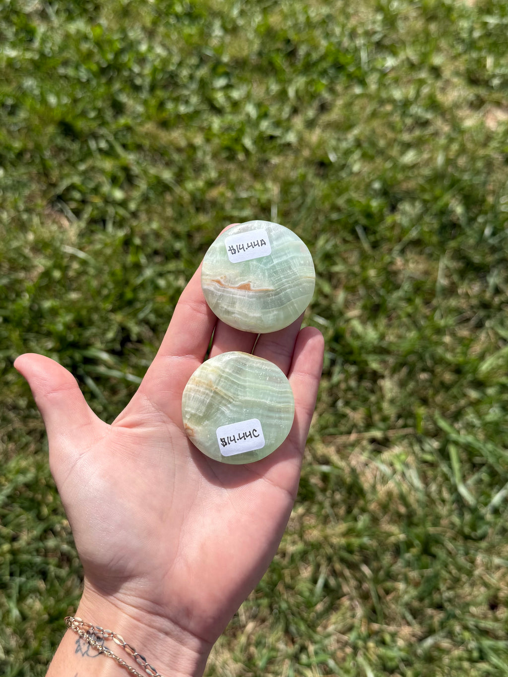 Large pistachio calcite round flats