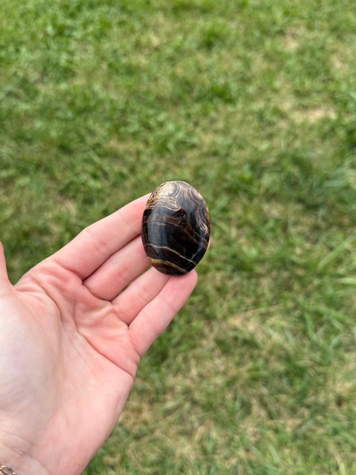 Small chocolate calcite palm stones