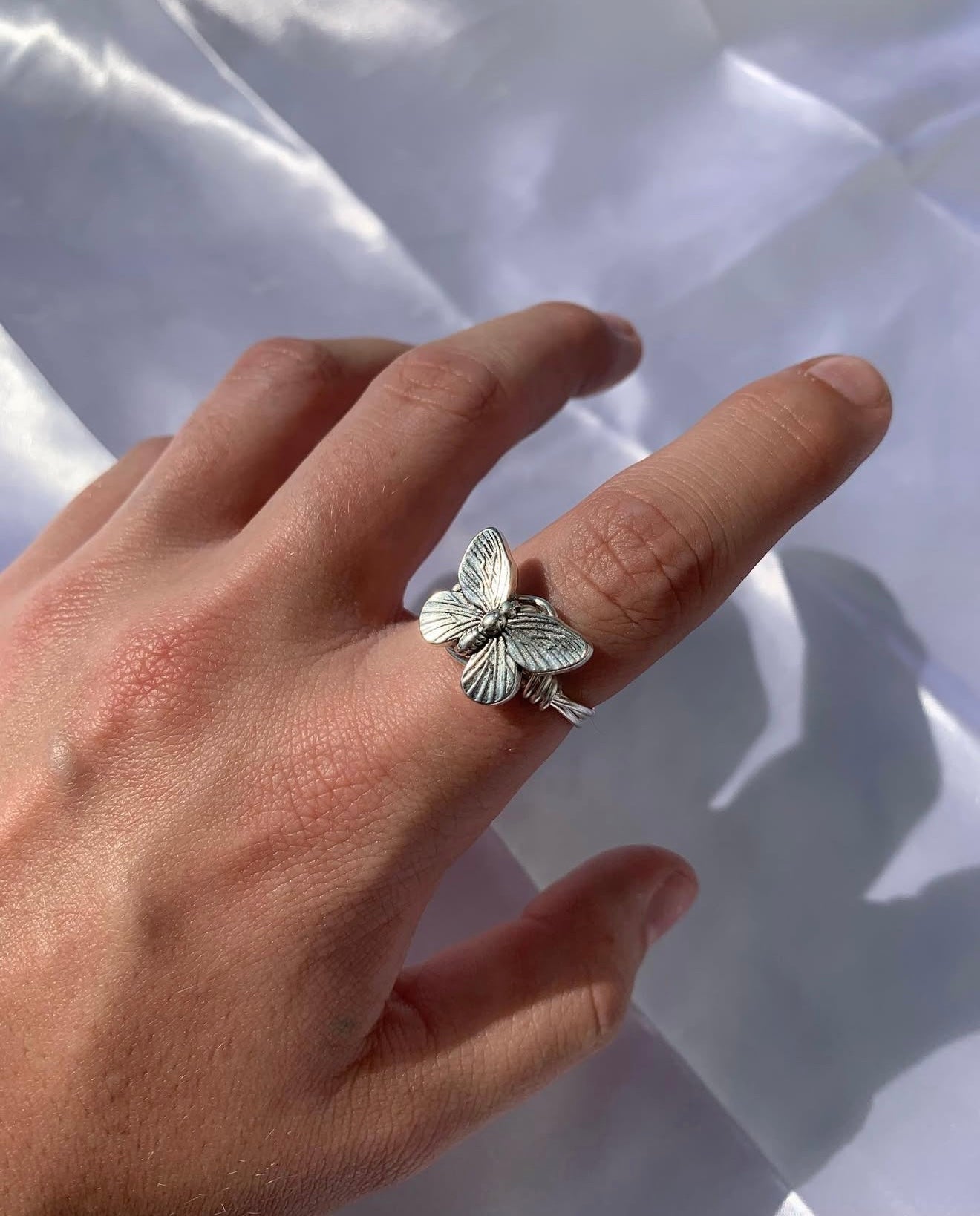 Silver butterfly ring