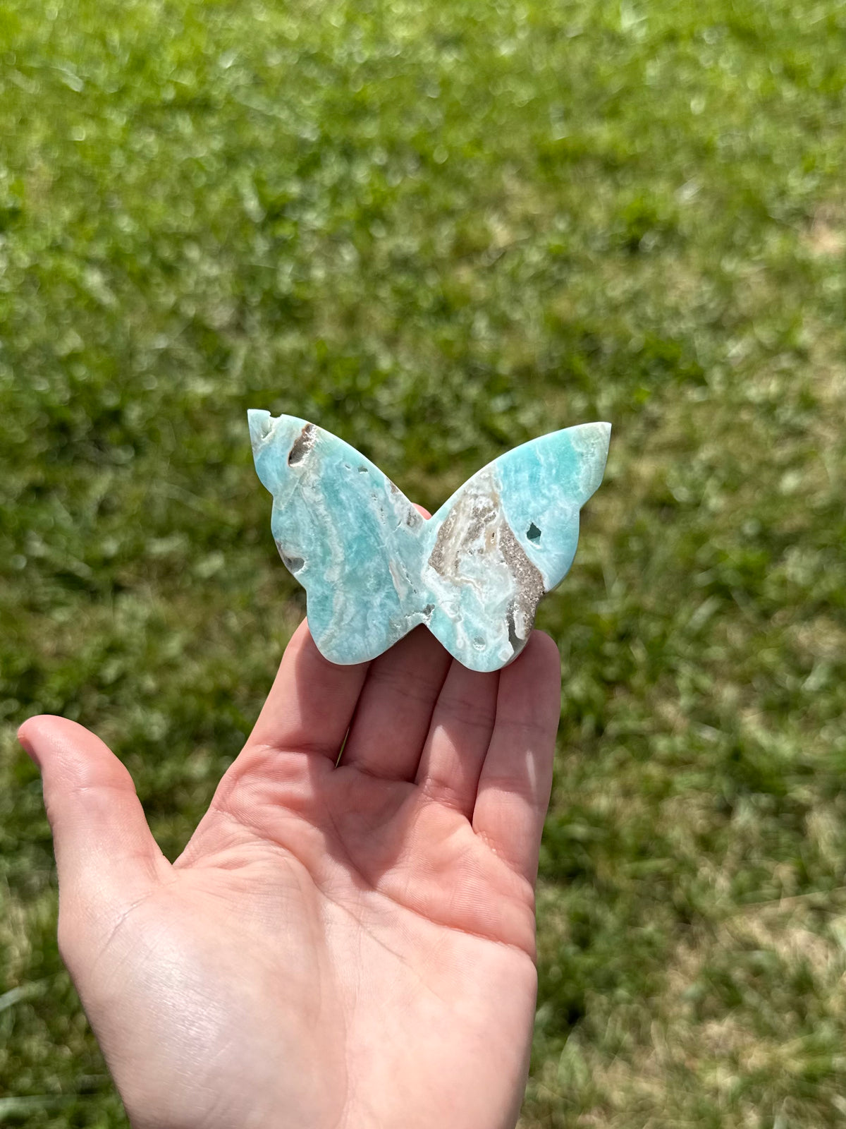 Blue aragonite butterflies
