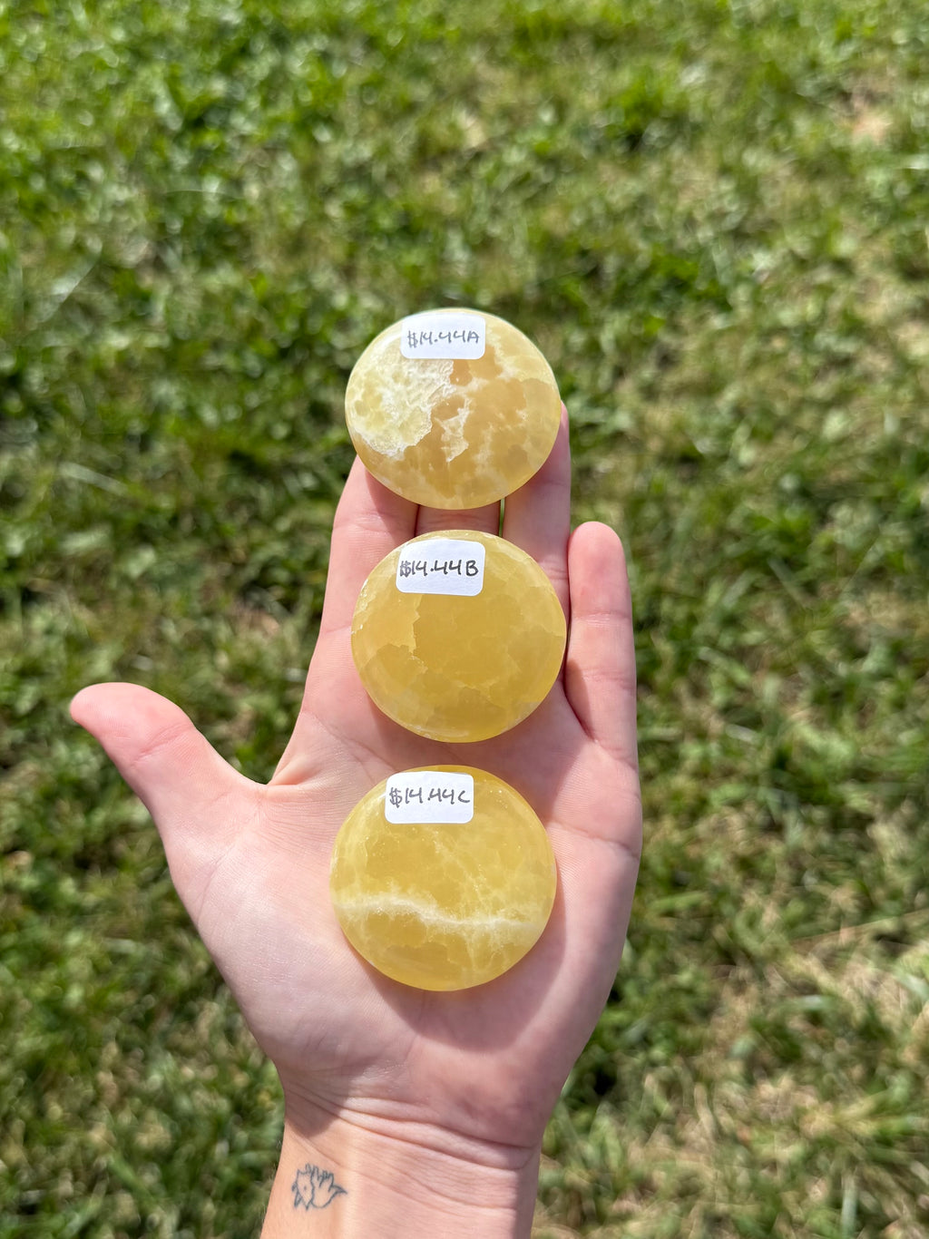 Large lemon calcite round flats