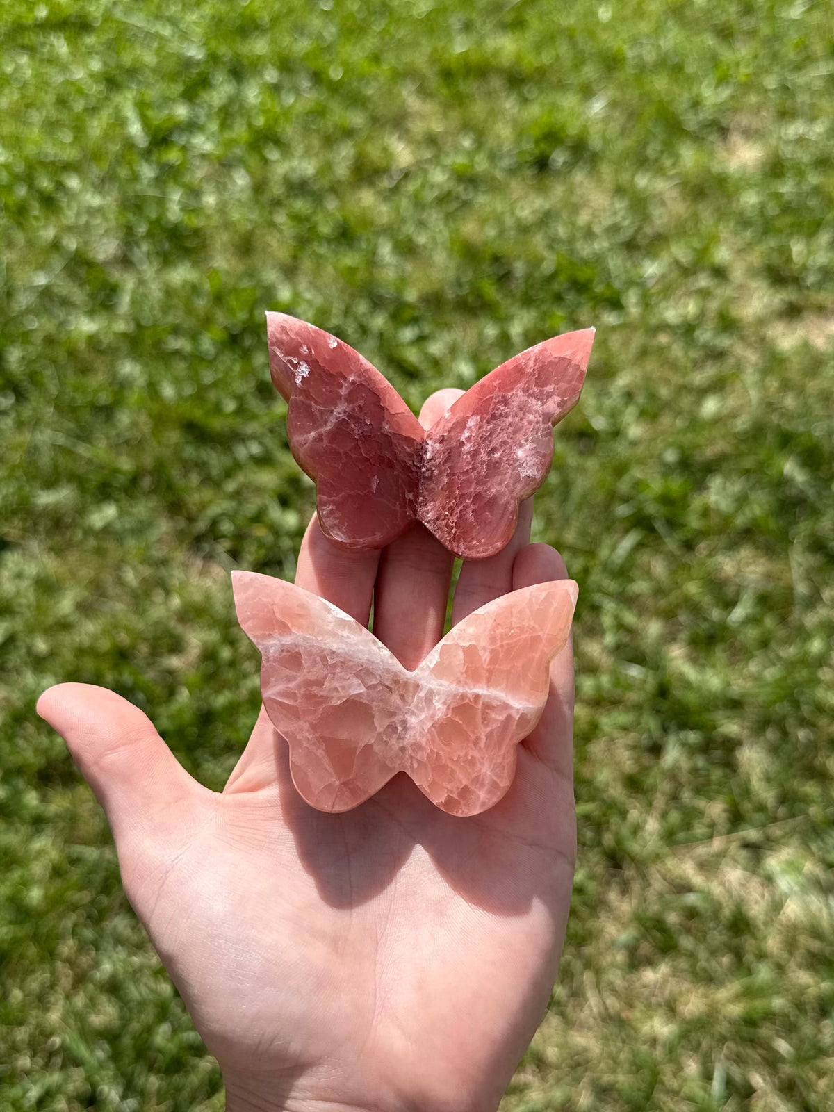 Rose calcite butterflies