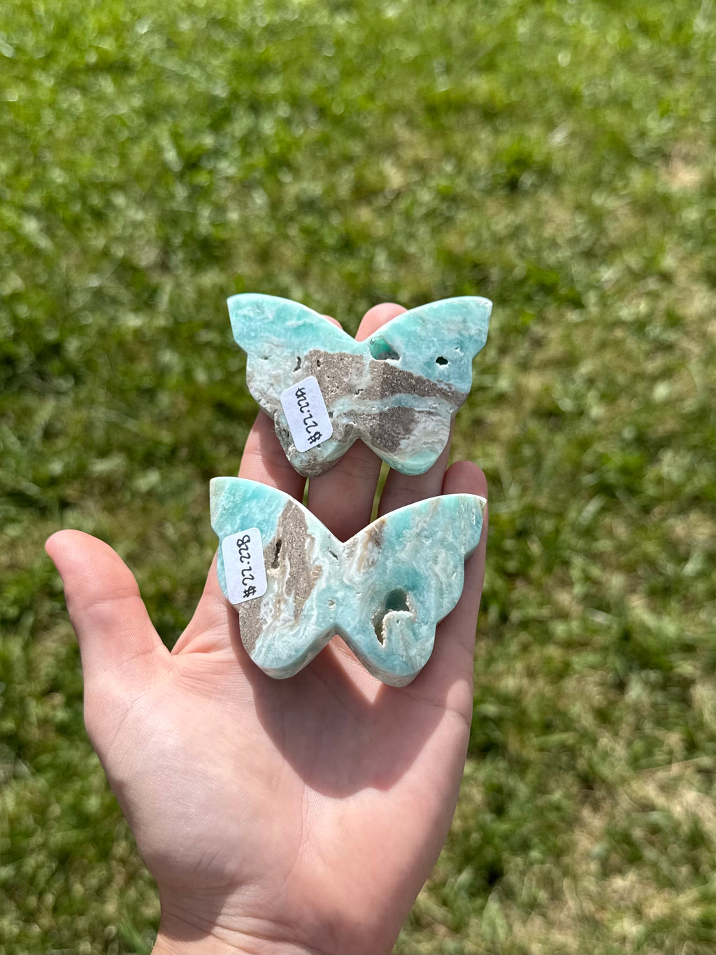 Blue aragonite butterflies