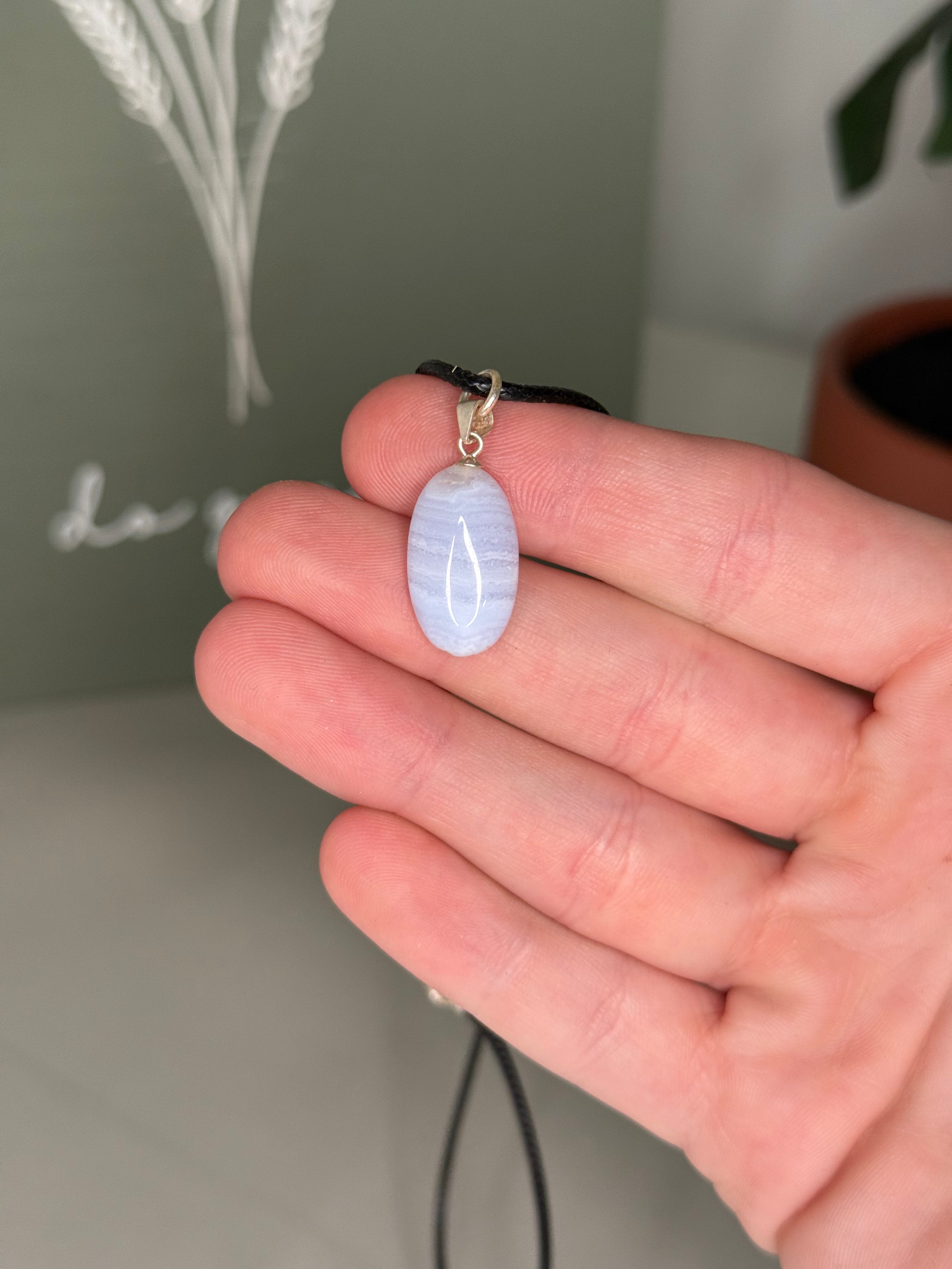 Silver blue lace pendant