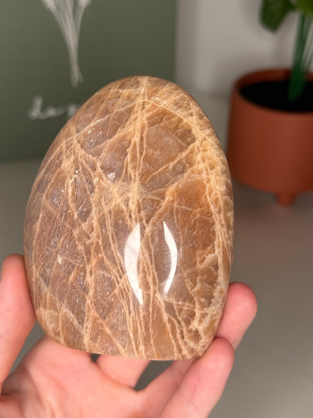 Peach moonstone with sunstone freeform