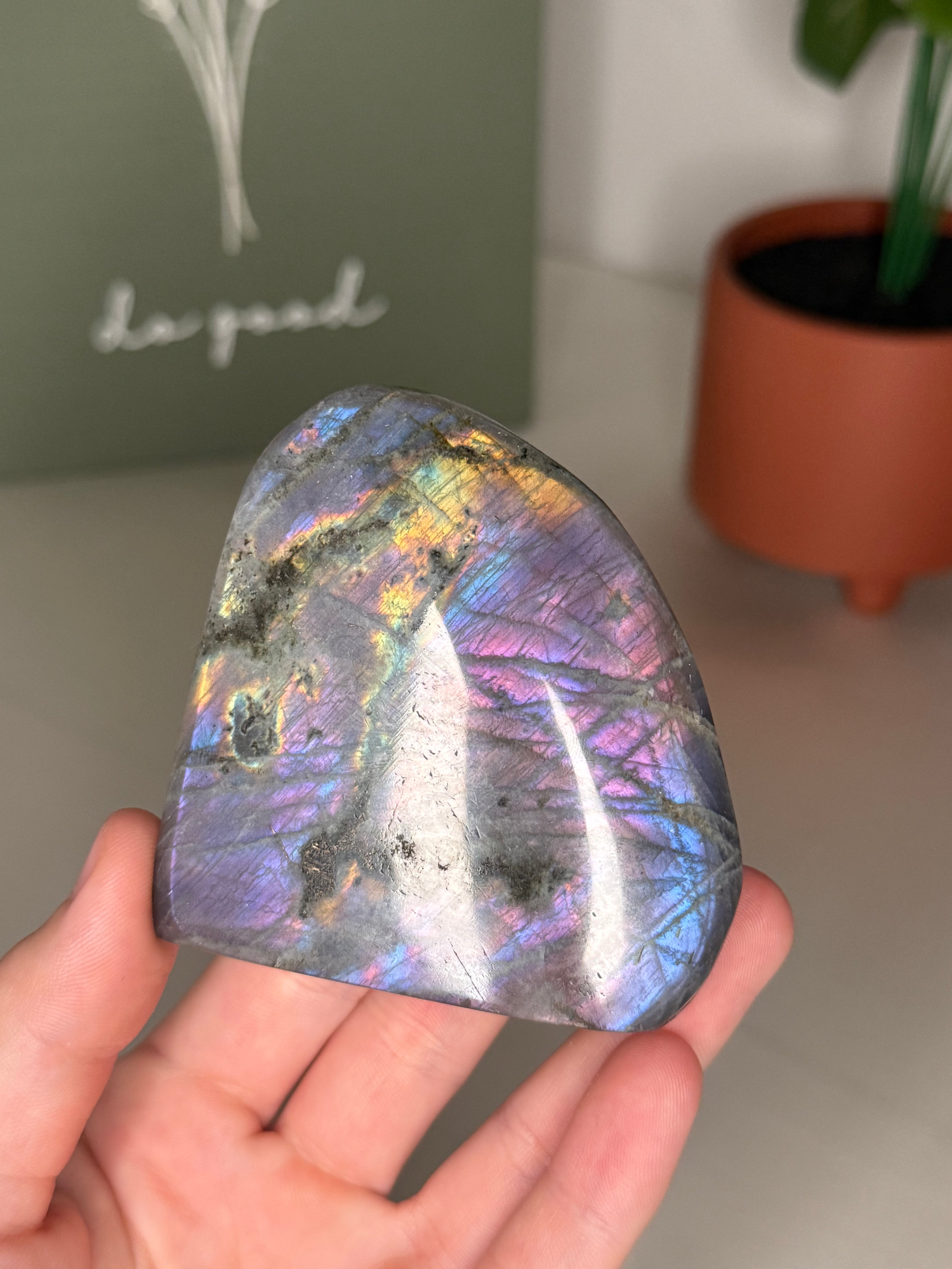 Purple flash labradorite freeform