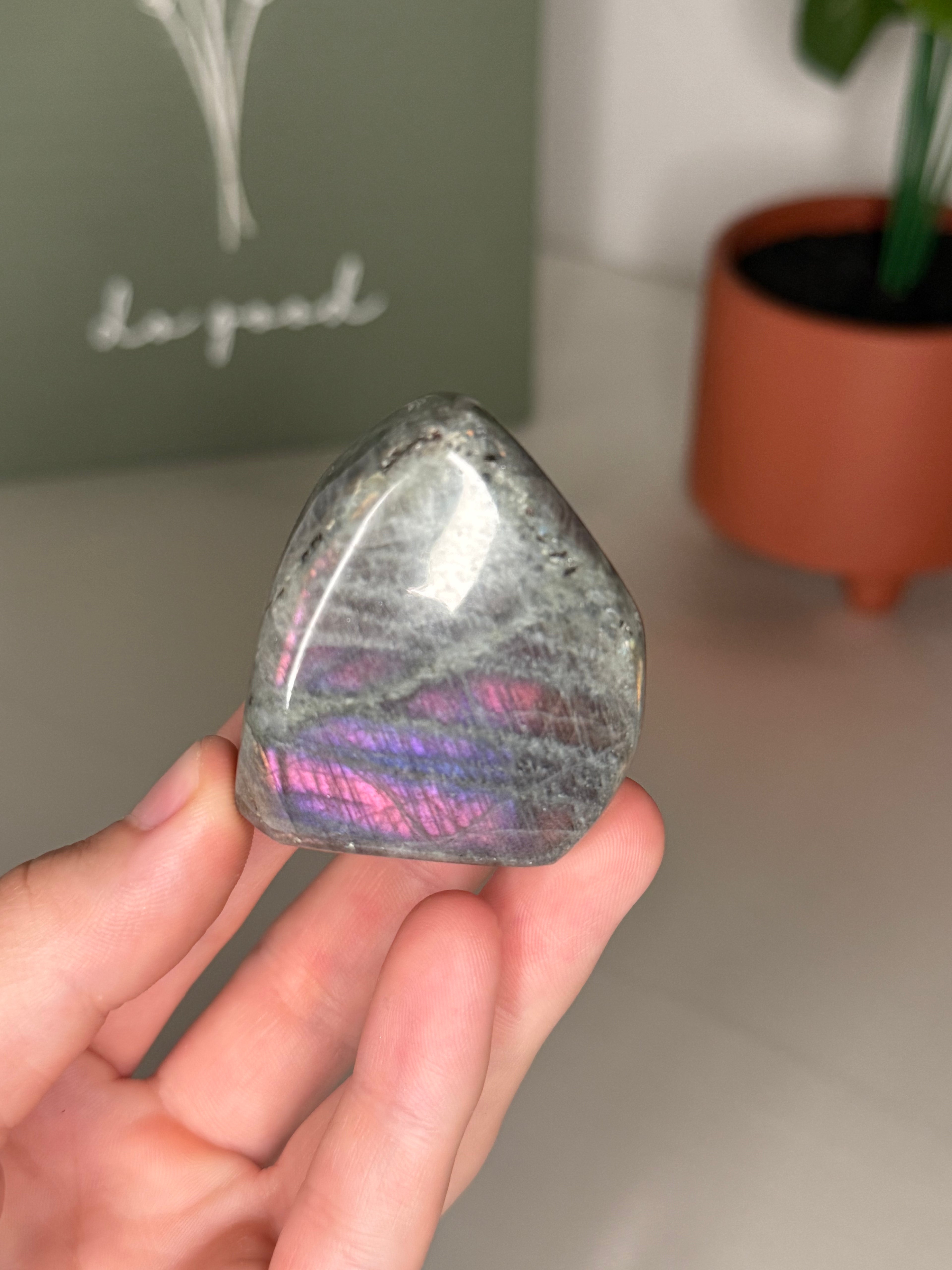 Small pink flash labradorite freeform