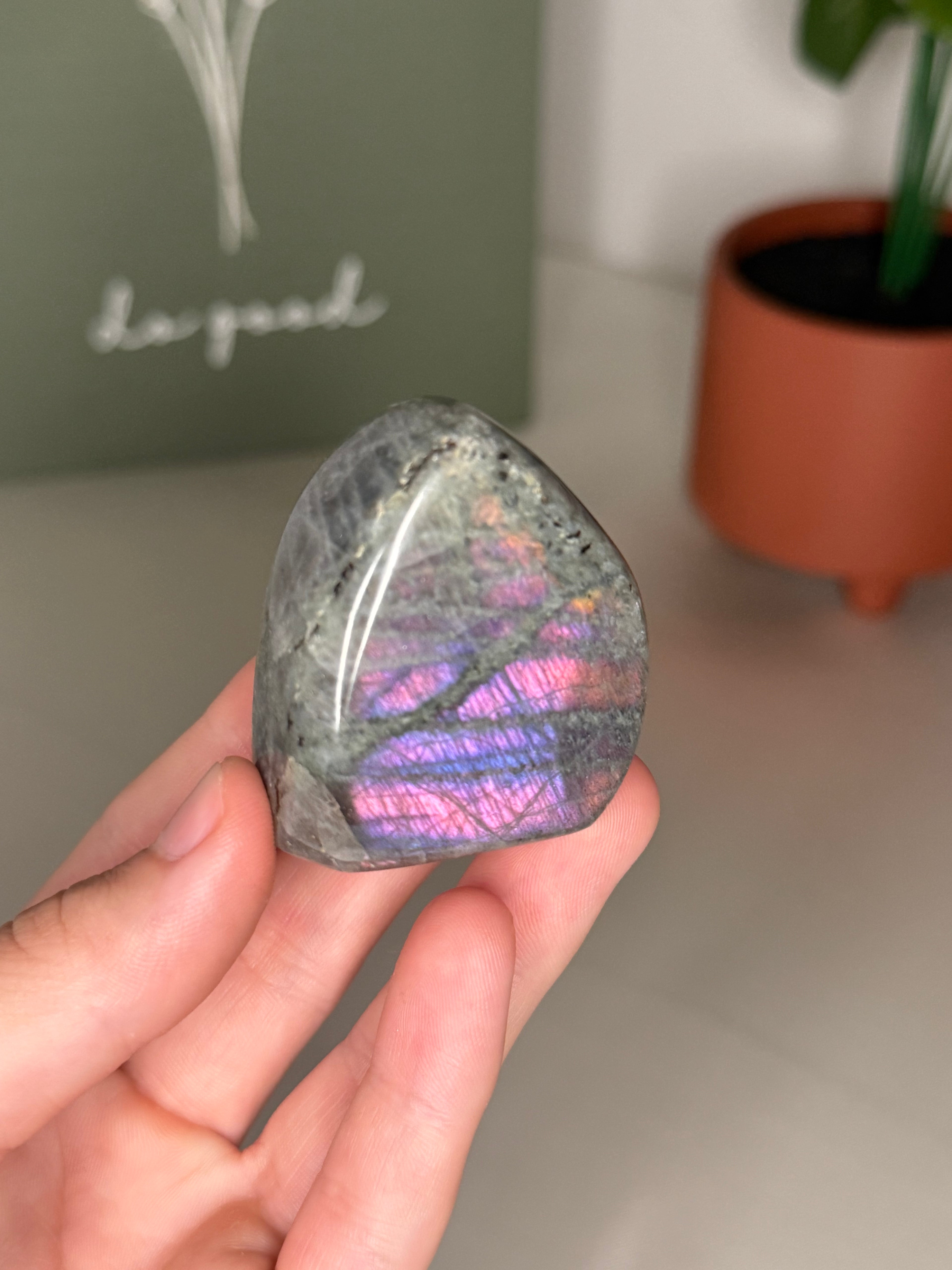 Small pink flash labradorite freeform