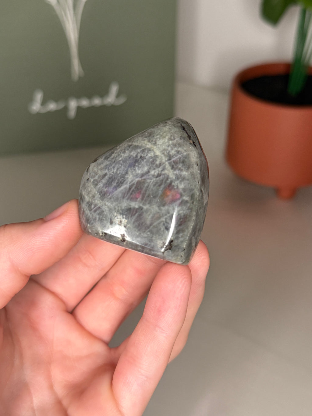 Small pink flash labradorite freeform