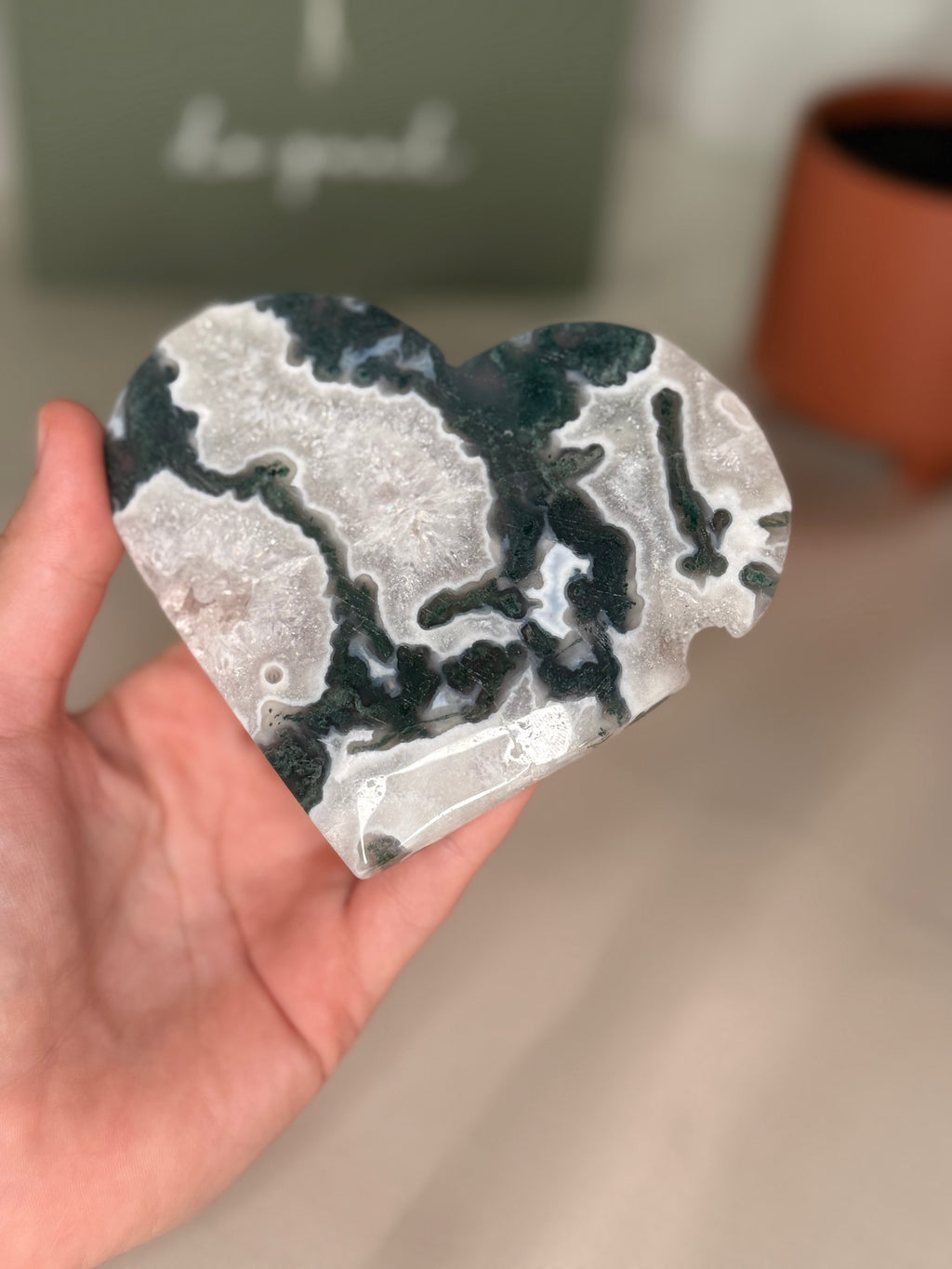 Moss agate heart