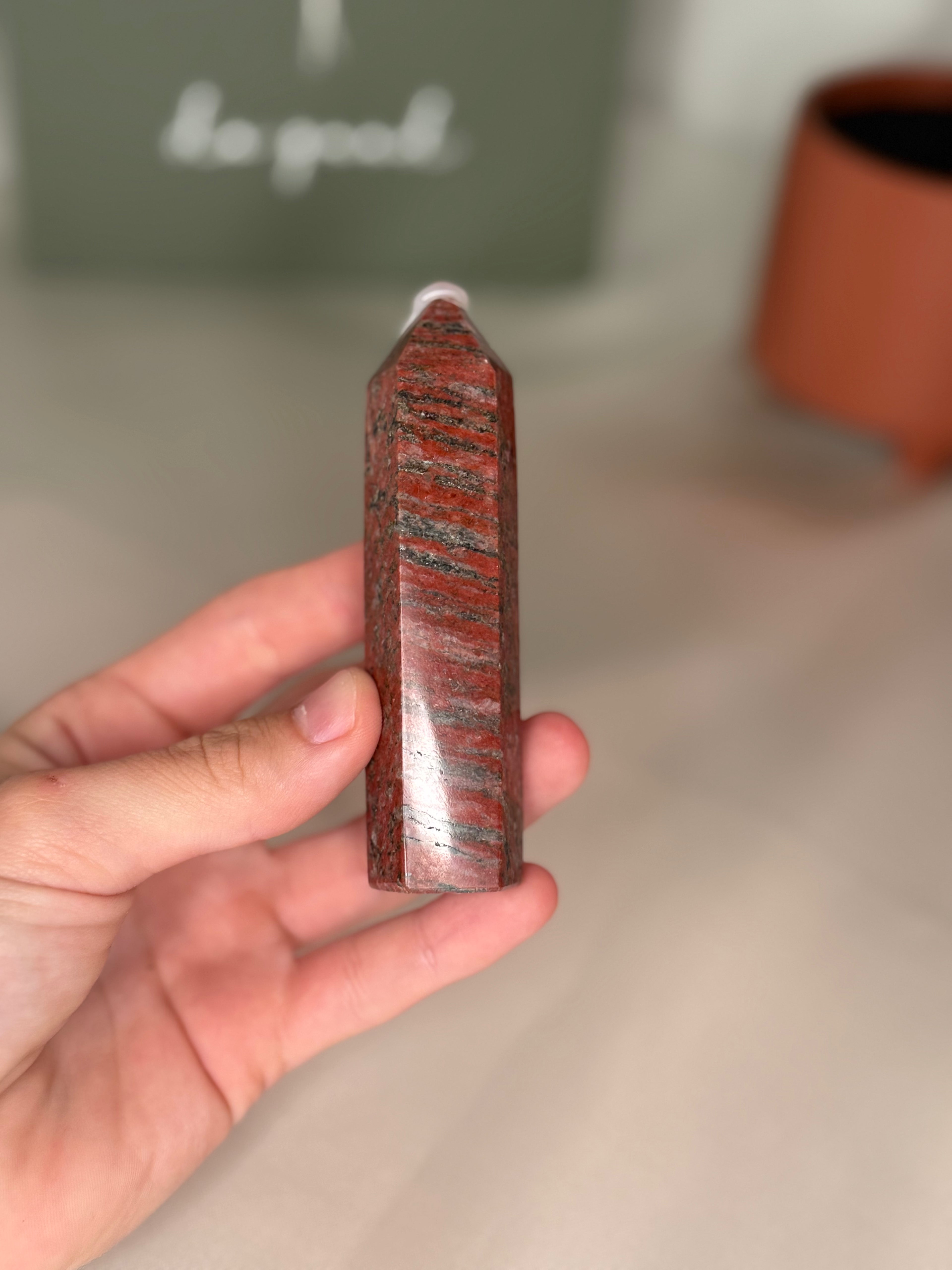 Red sesame seed jasper tower