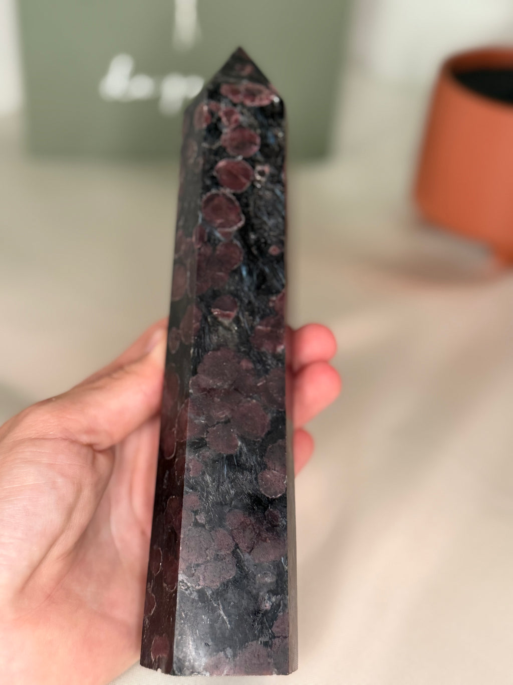 Large garnet with fireworks tower