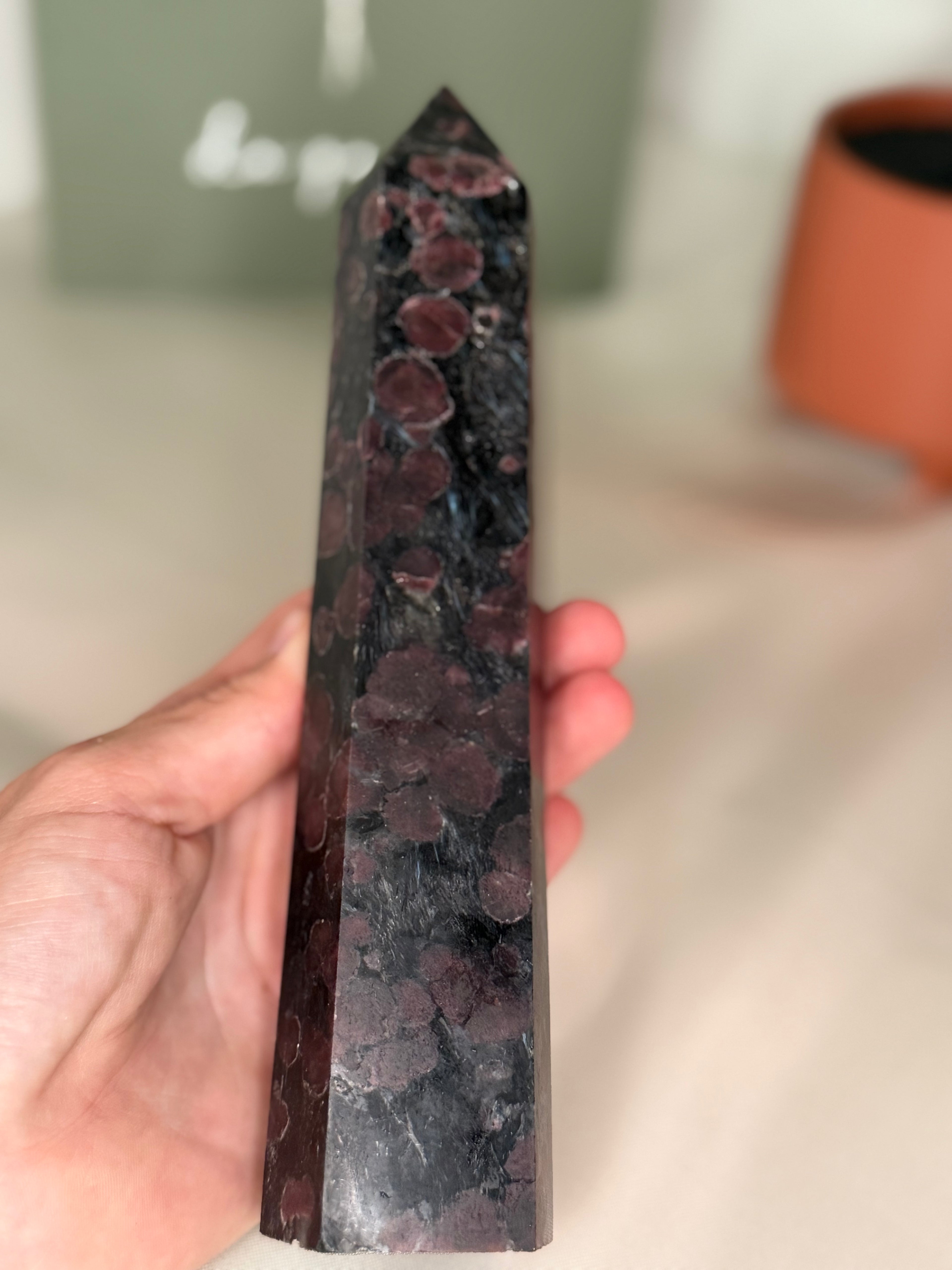 Large garnet with fireworks tower