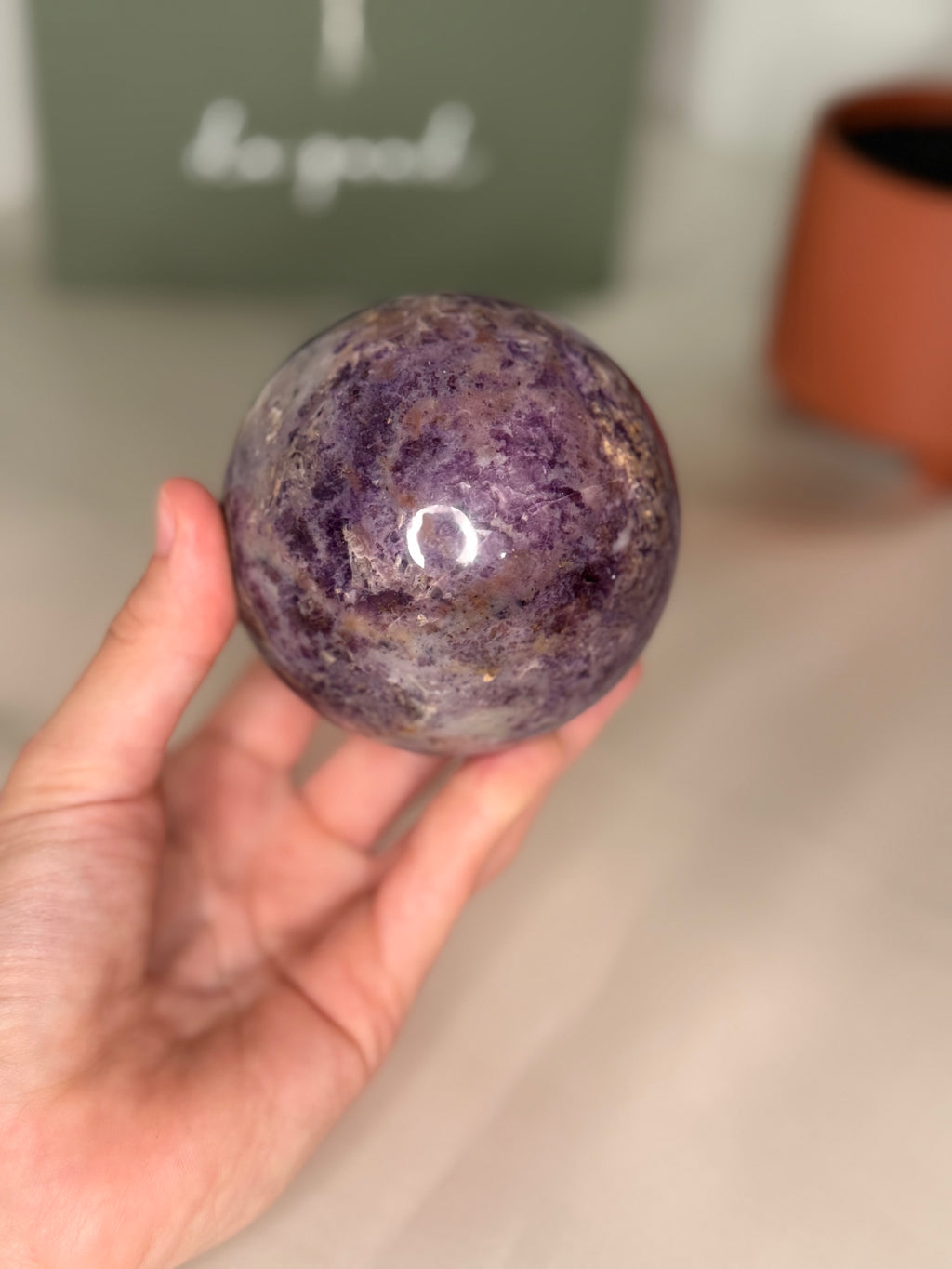 Purple root fluorite sphere