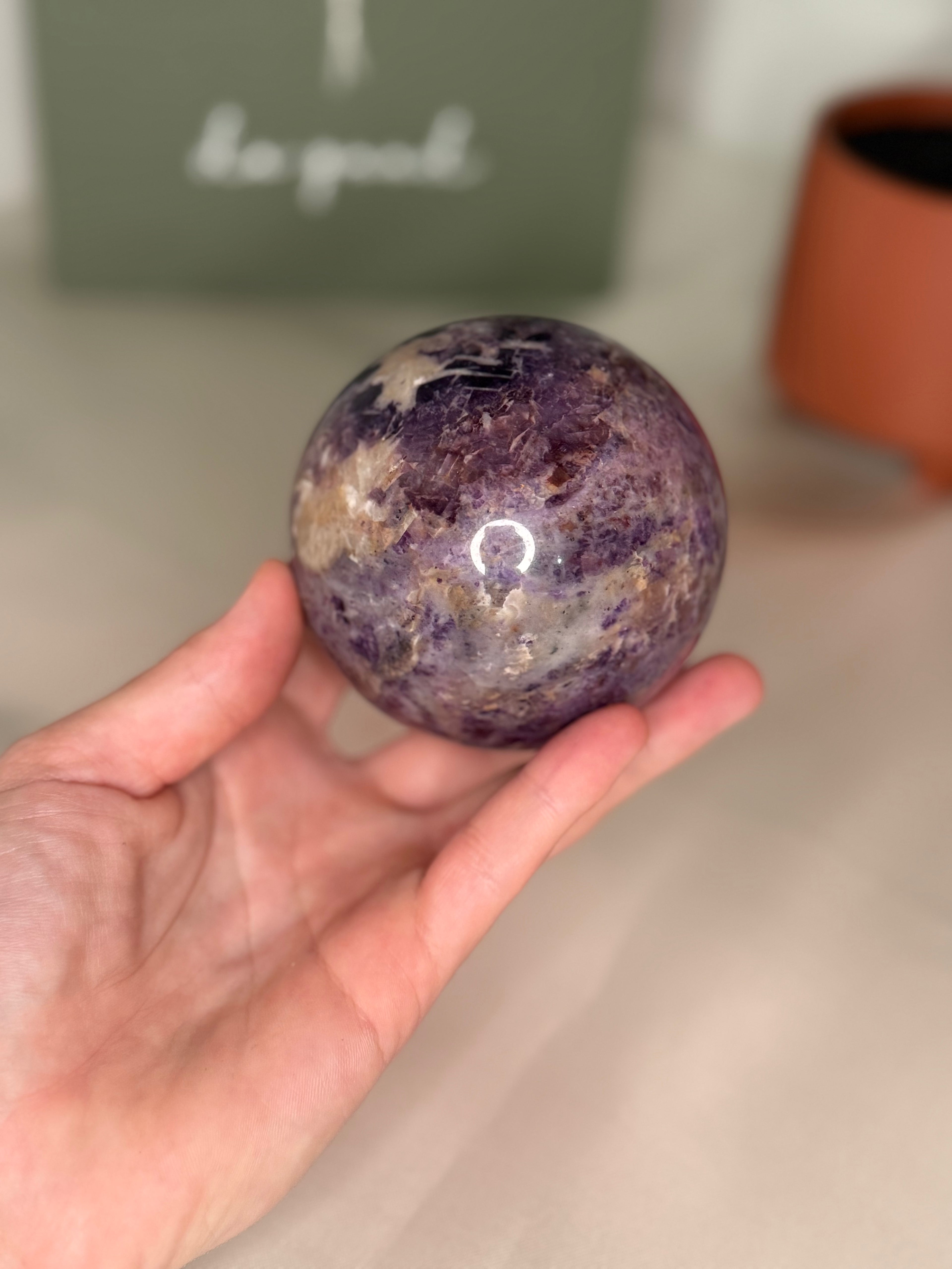 Purple root fluorite sphere