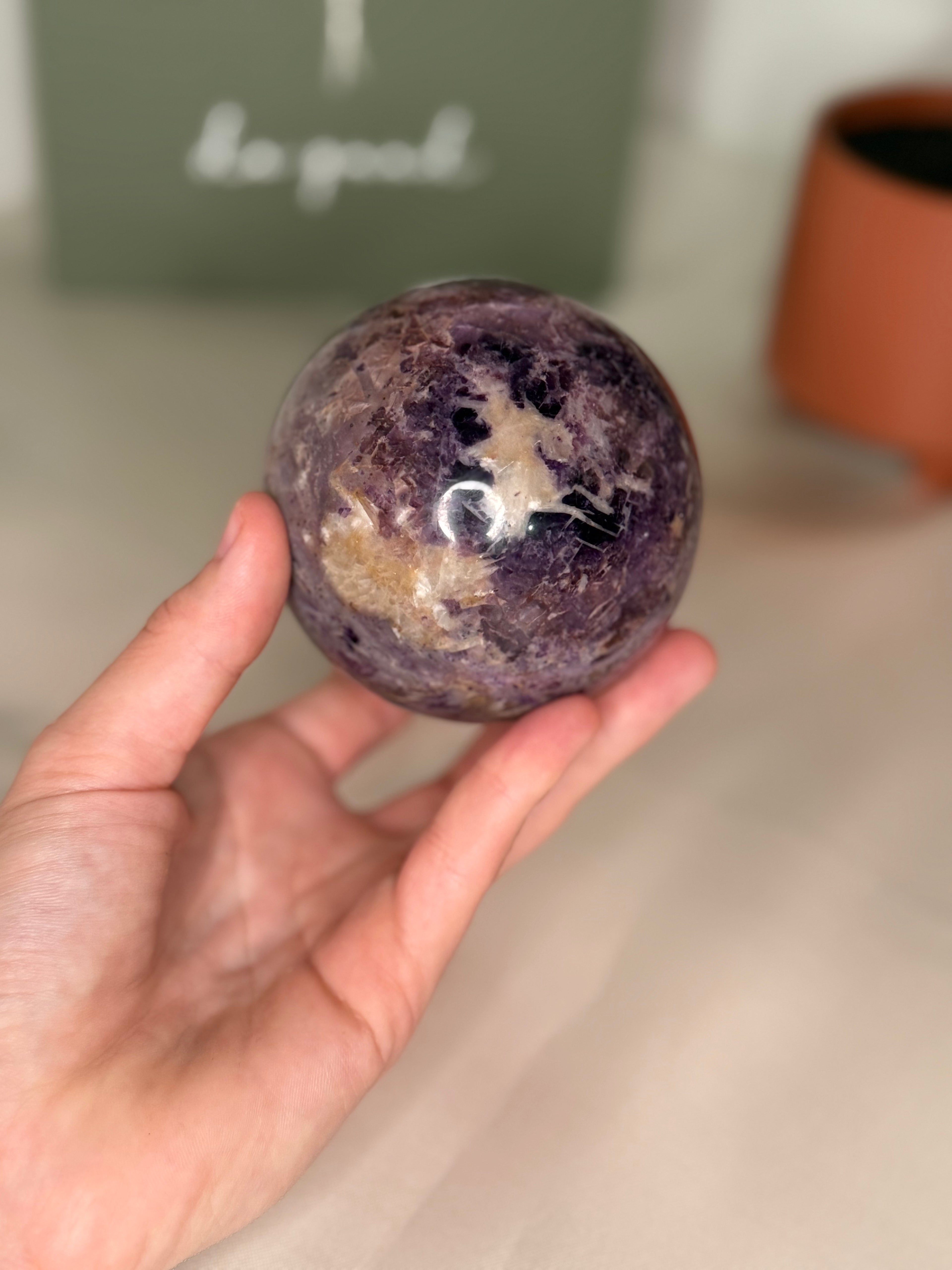 Purple root fluorite sphere