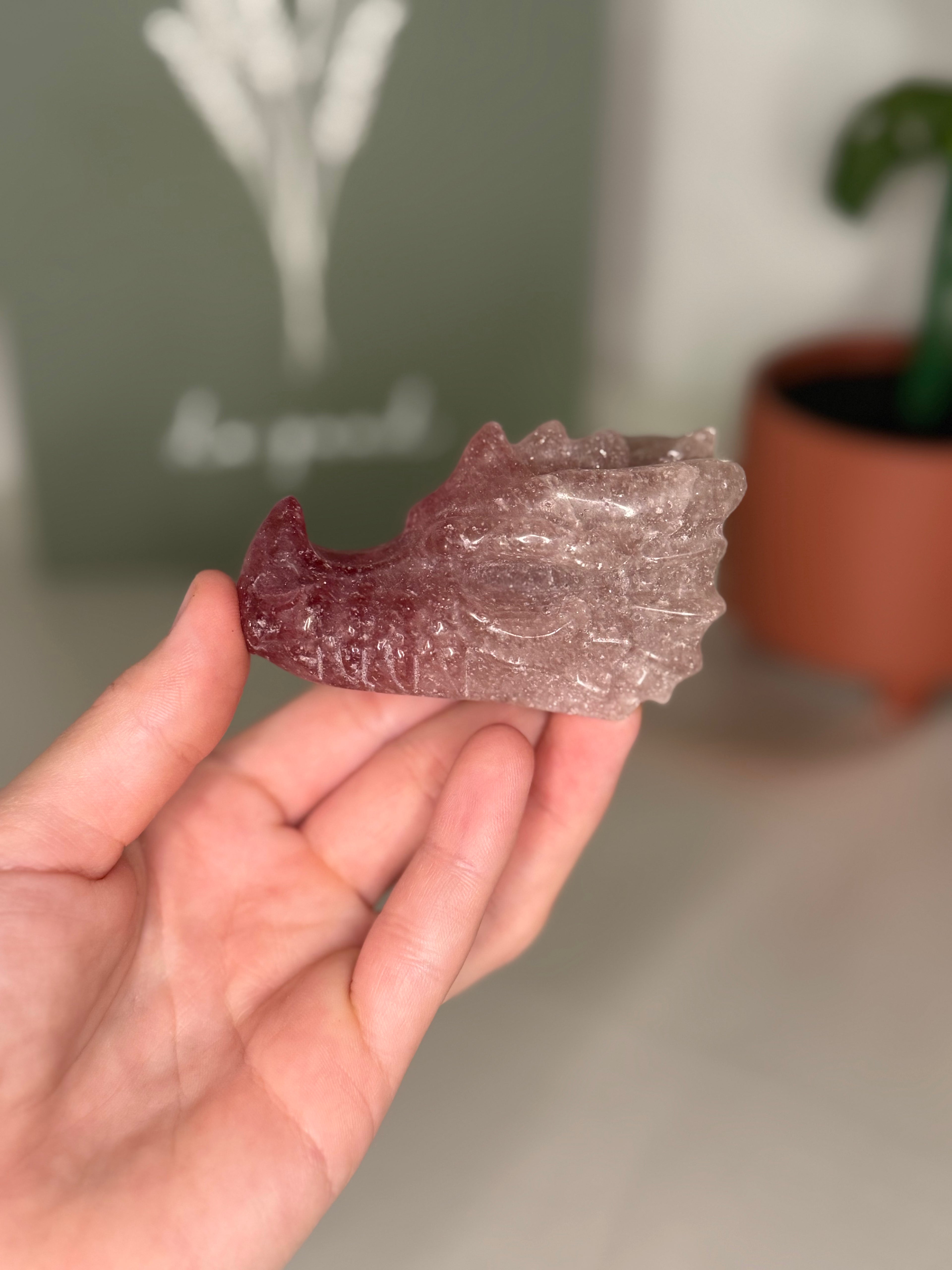 Strawberry quartz dragon head