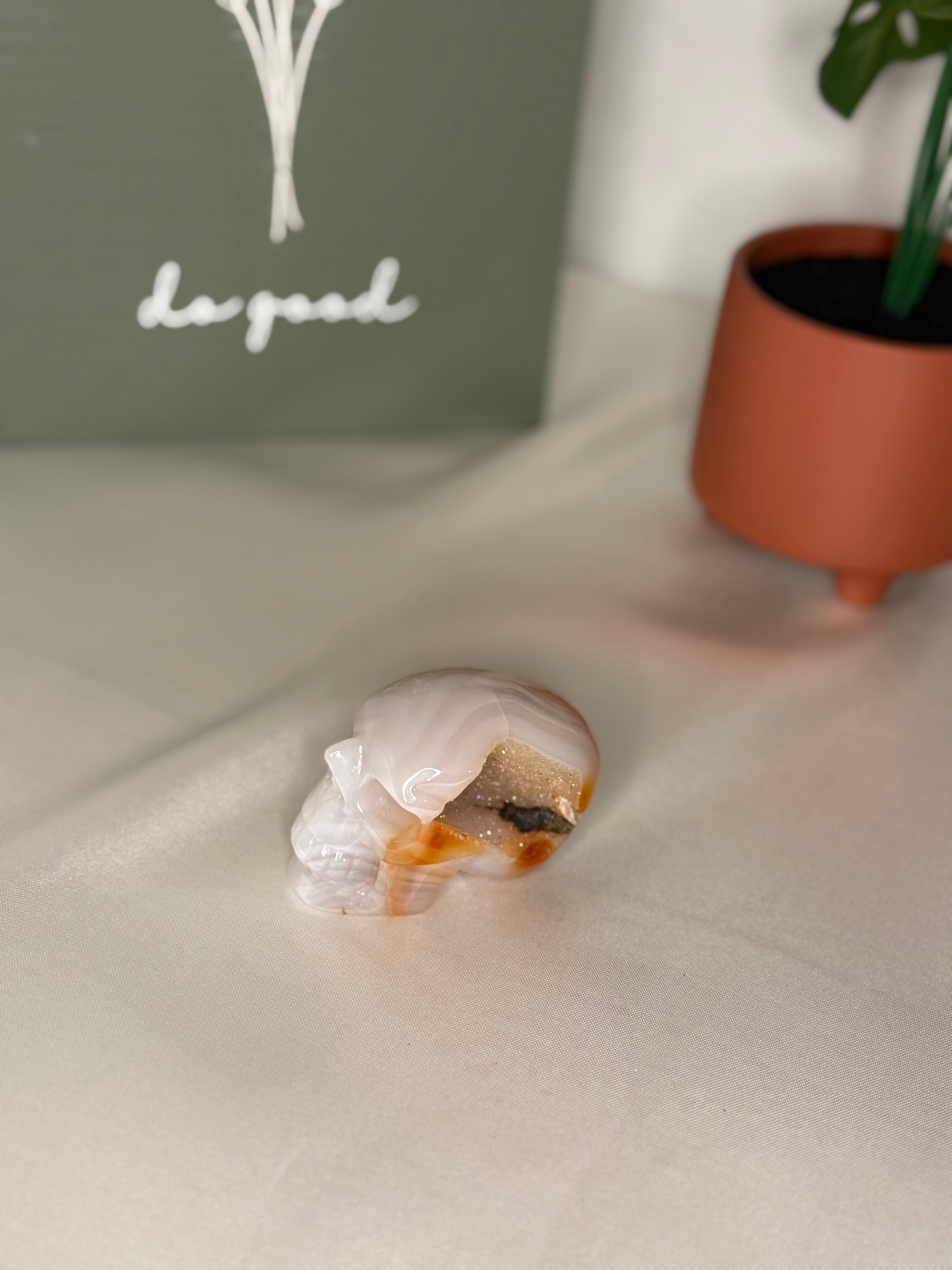 Druzy agate skull