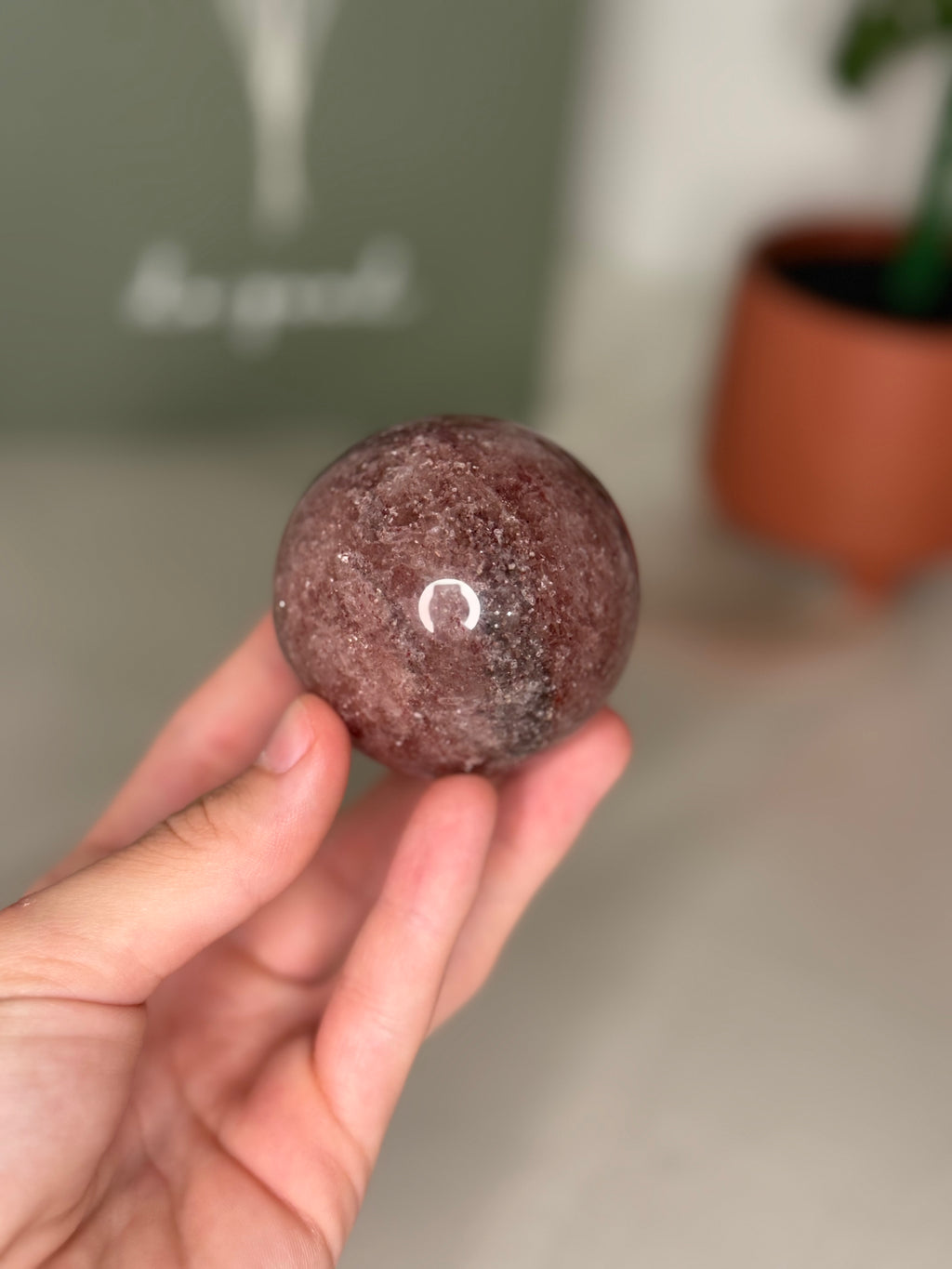 Strawberry quartz sphere
