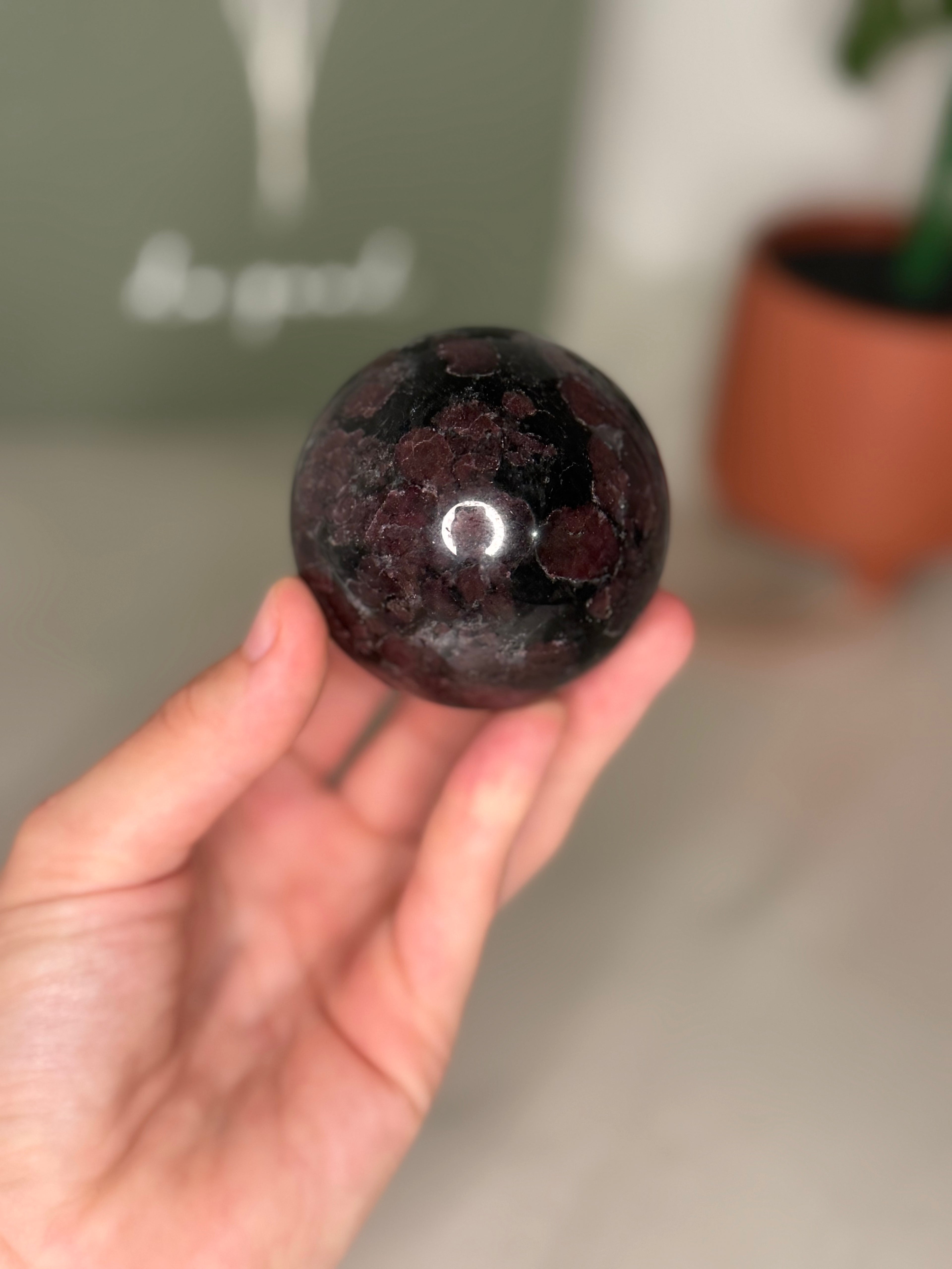 Garnet with fireworks sphere