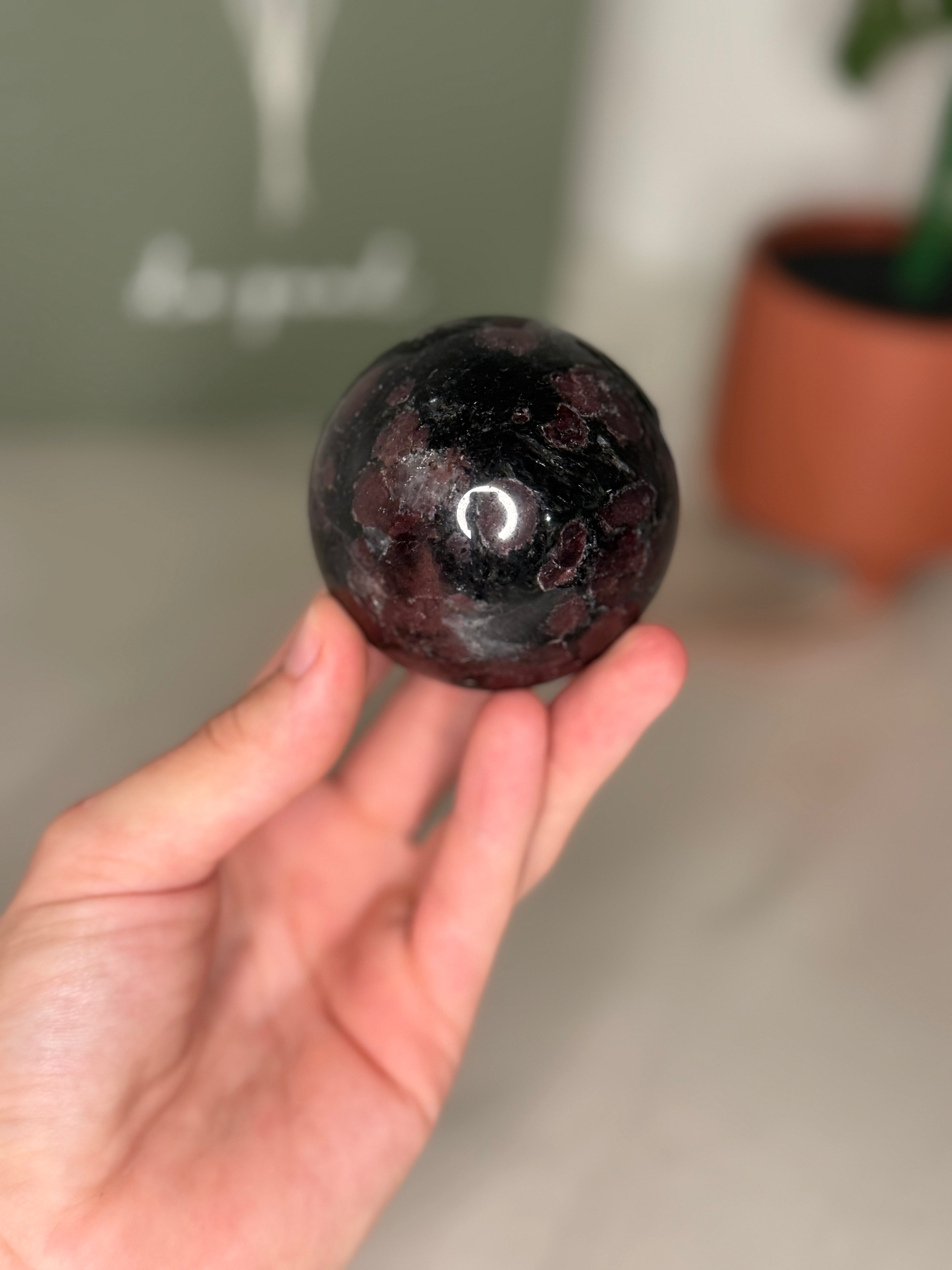 Garnet with fireworks sphere