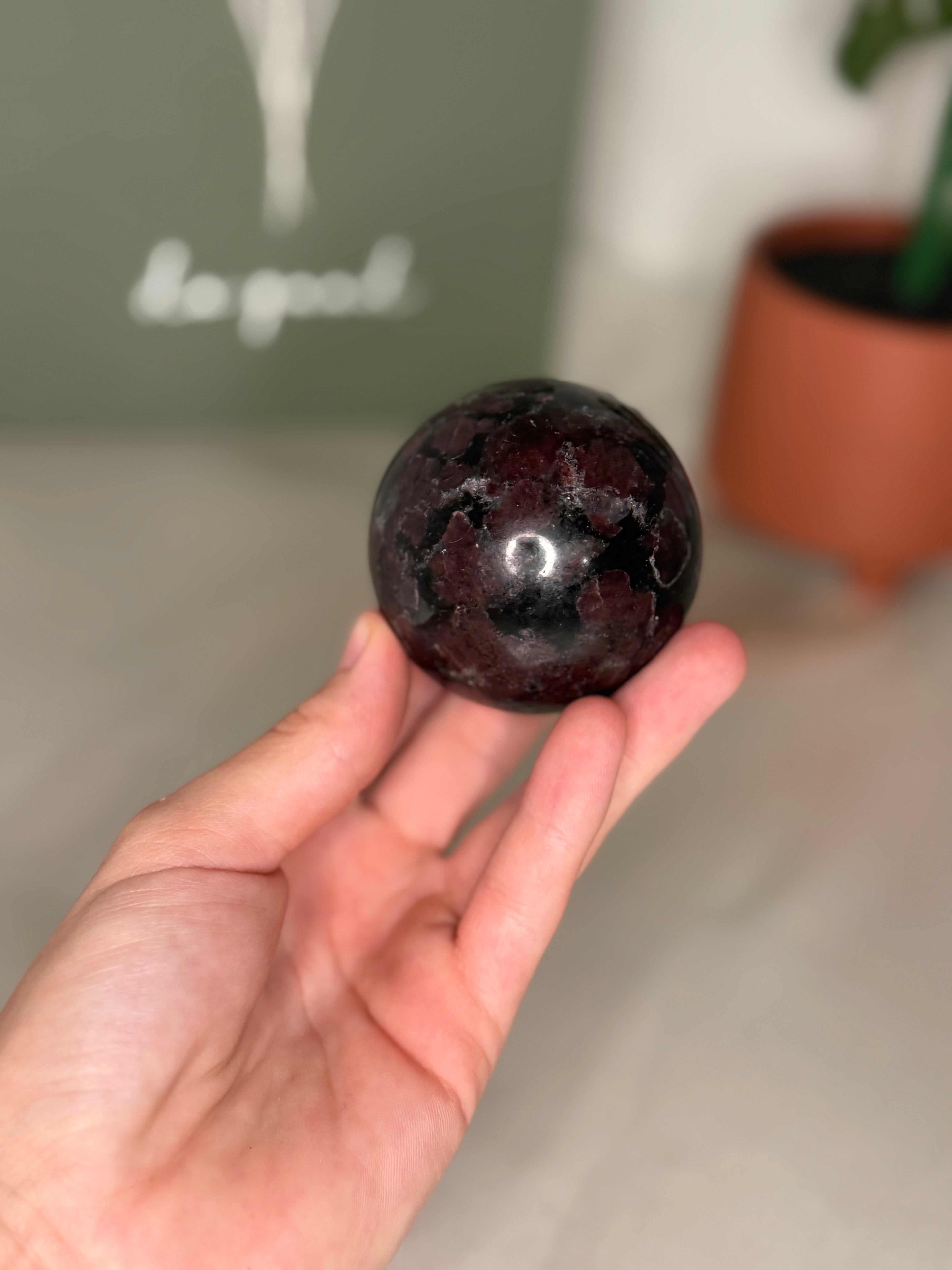 Garnet with fireworks sphere