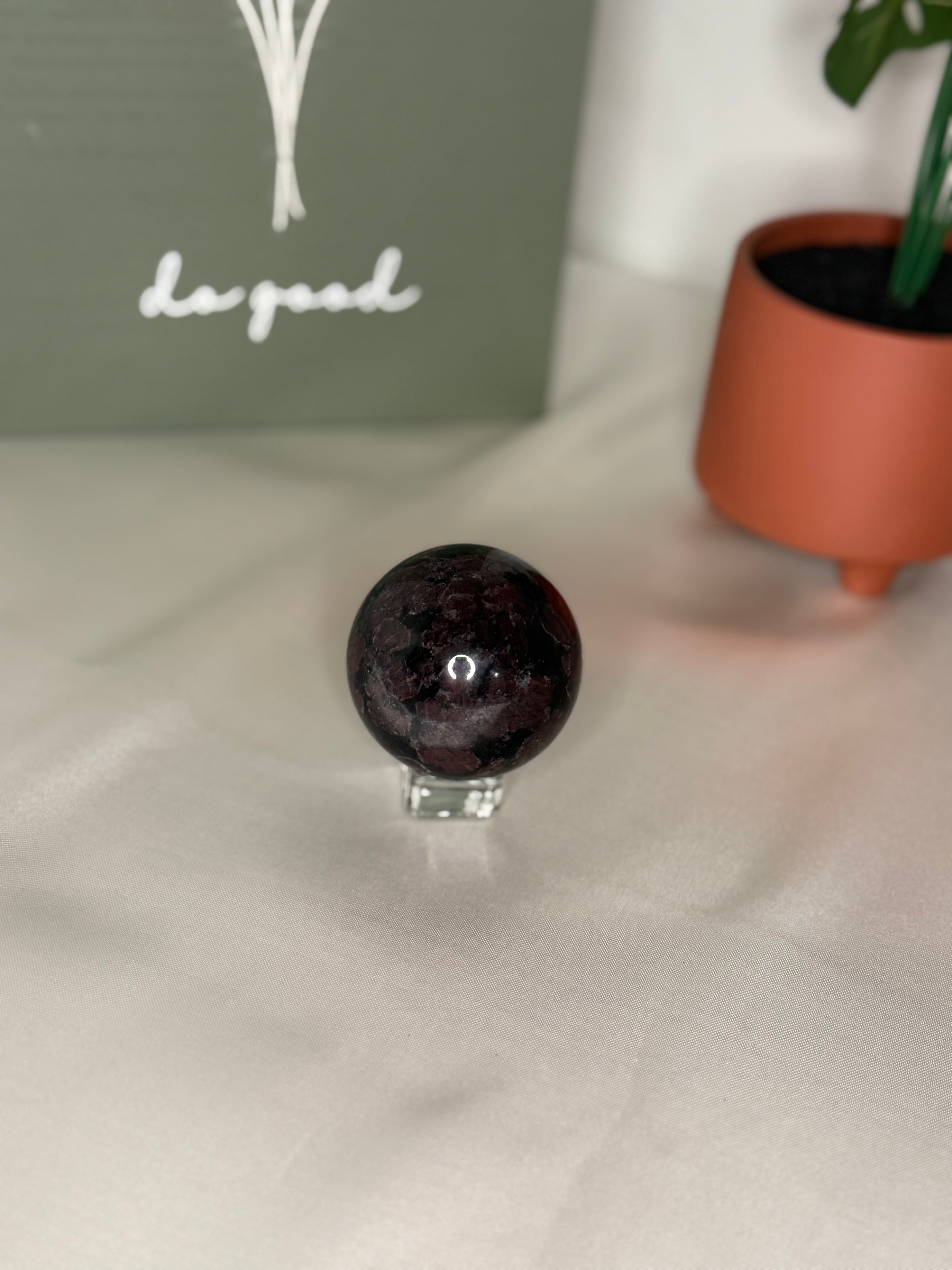 Garnet with fireworks sphere