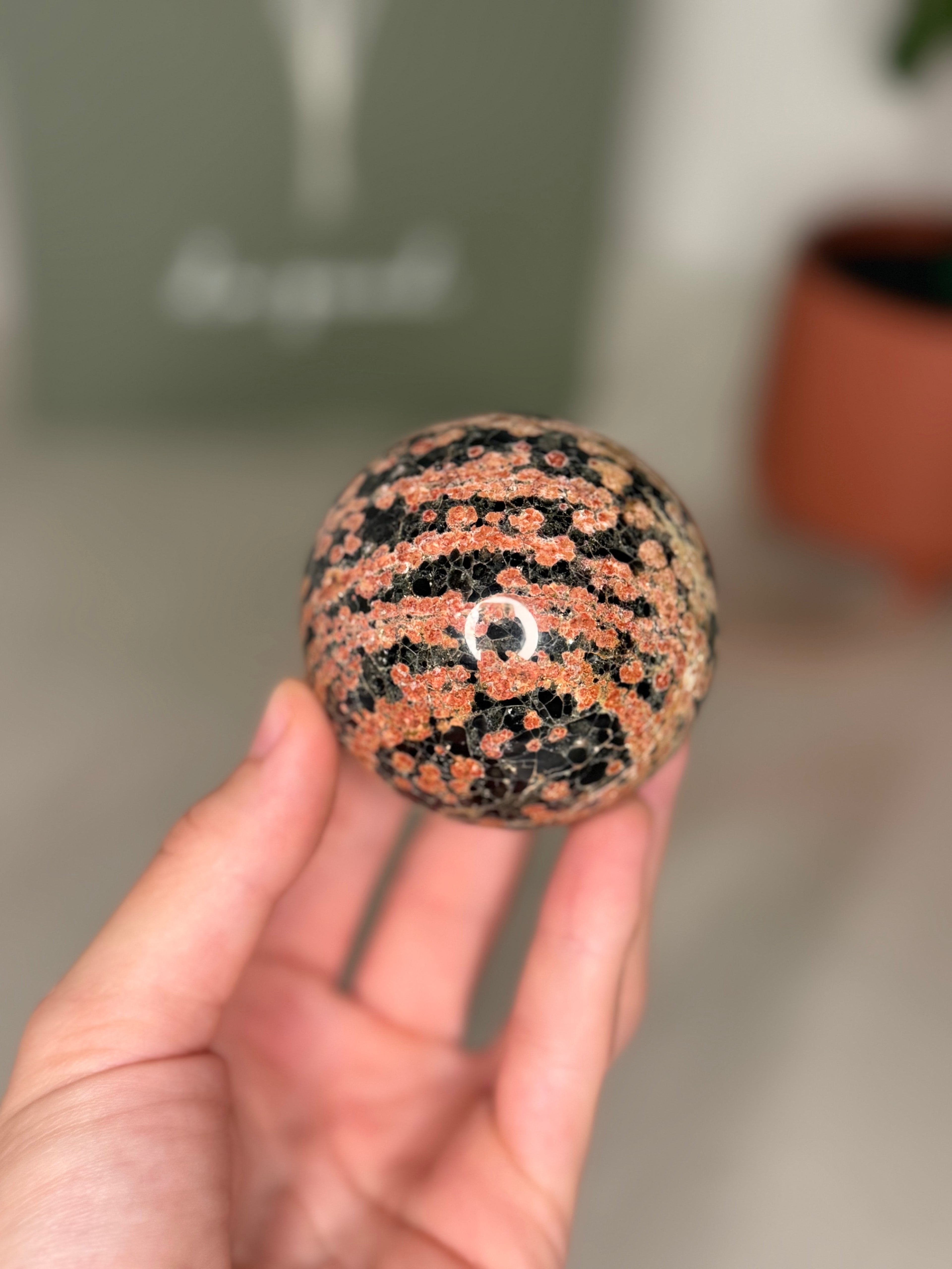 Red leopard skin jasper spheres