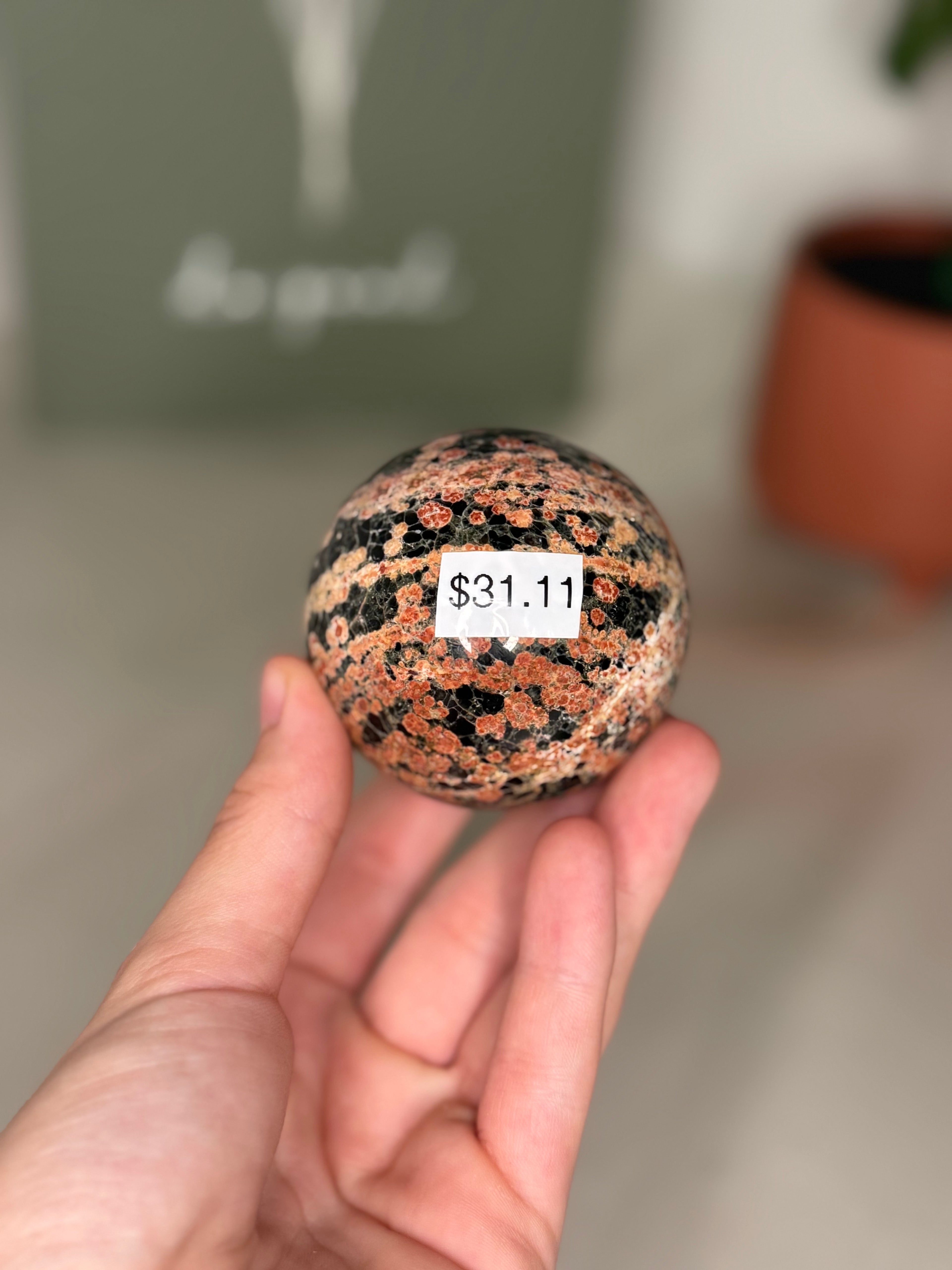 Red leopard skin jasper spheres