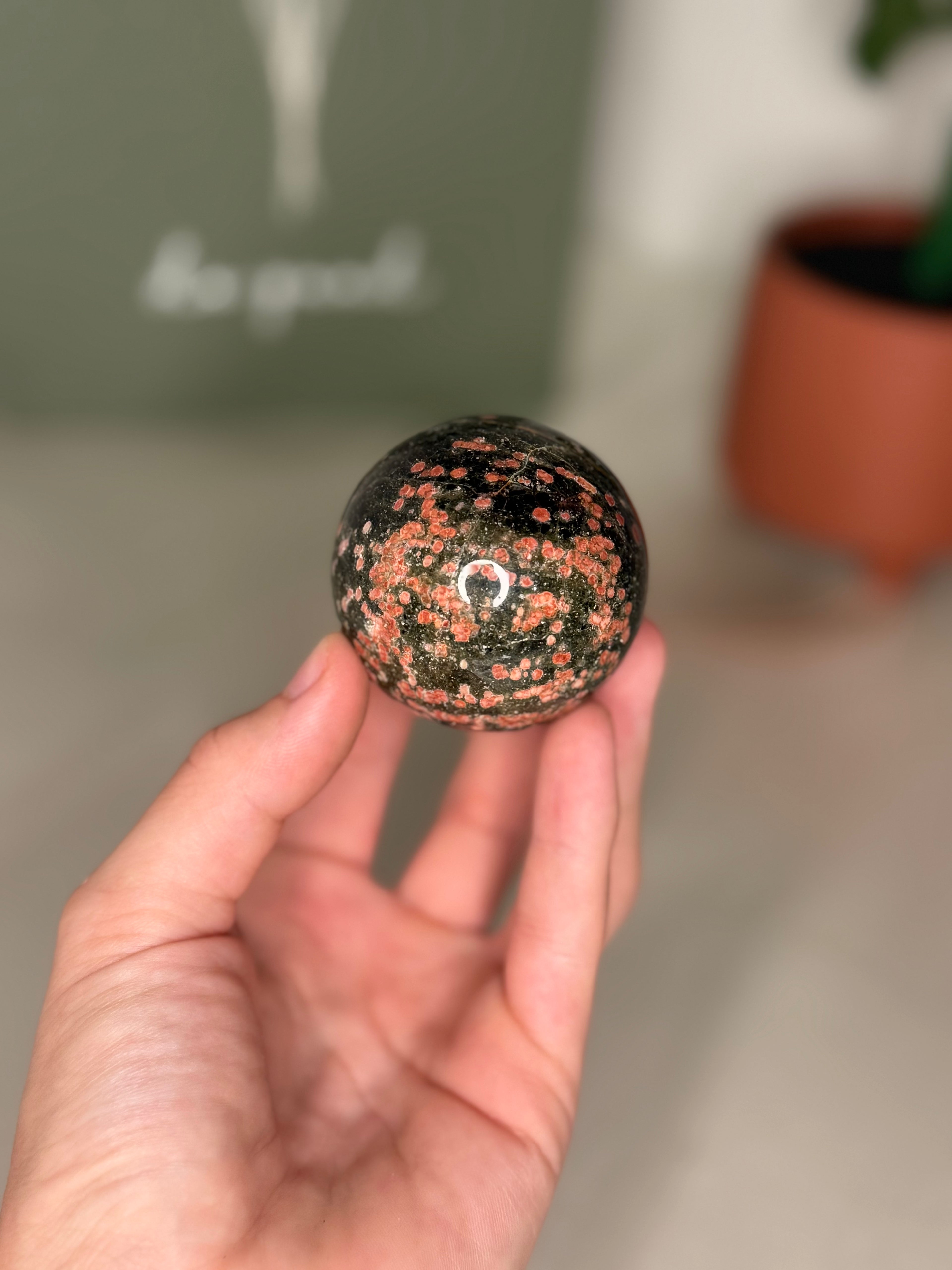 Red leopard skin jasper spheres