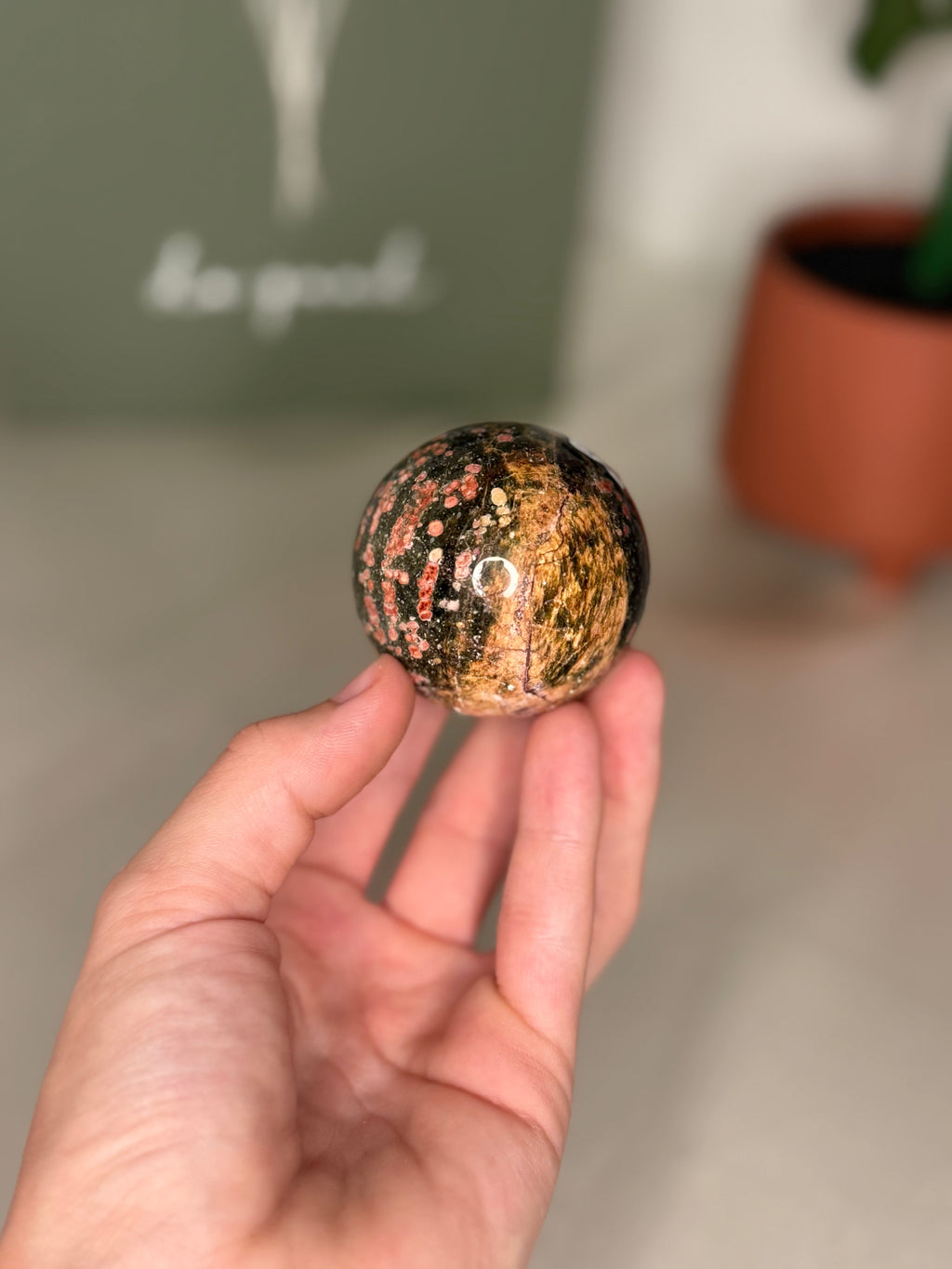 Red leopard skin jasper spheres