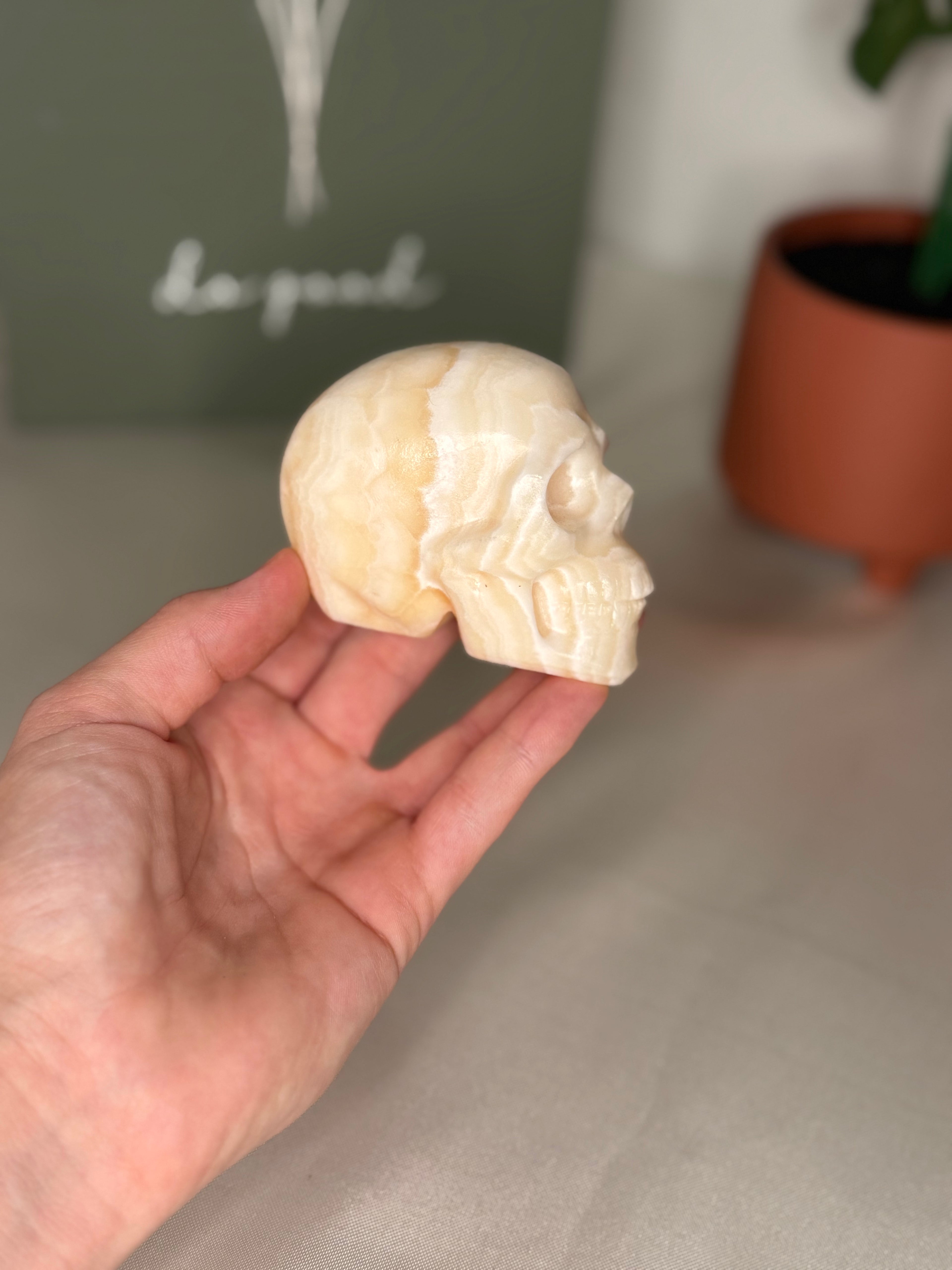 Banded calcite skulls