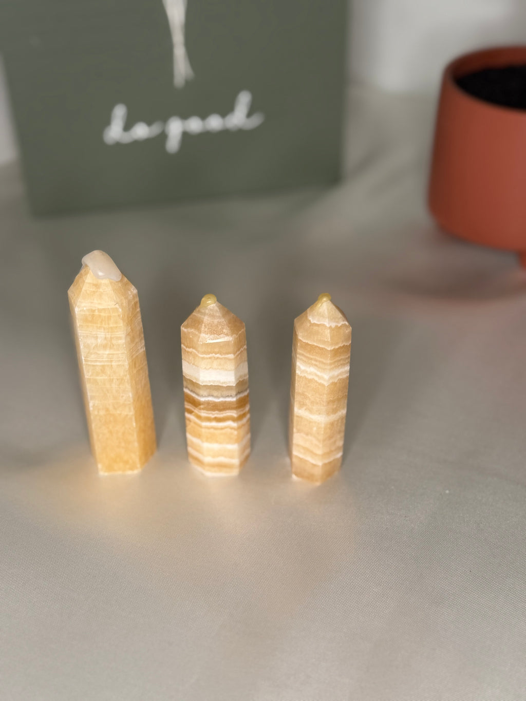 Banded orange calcite towers