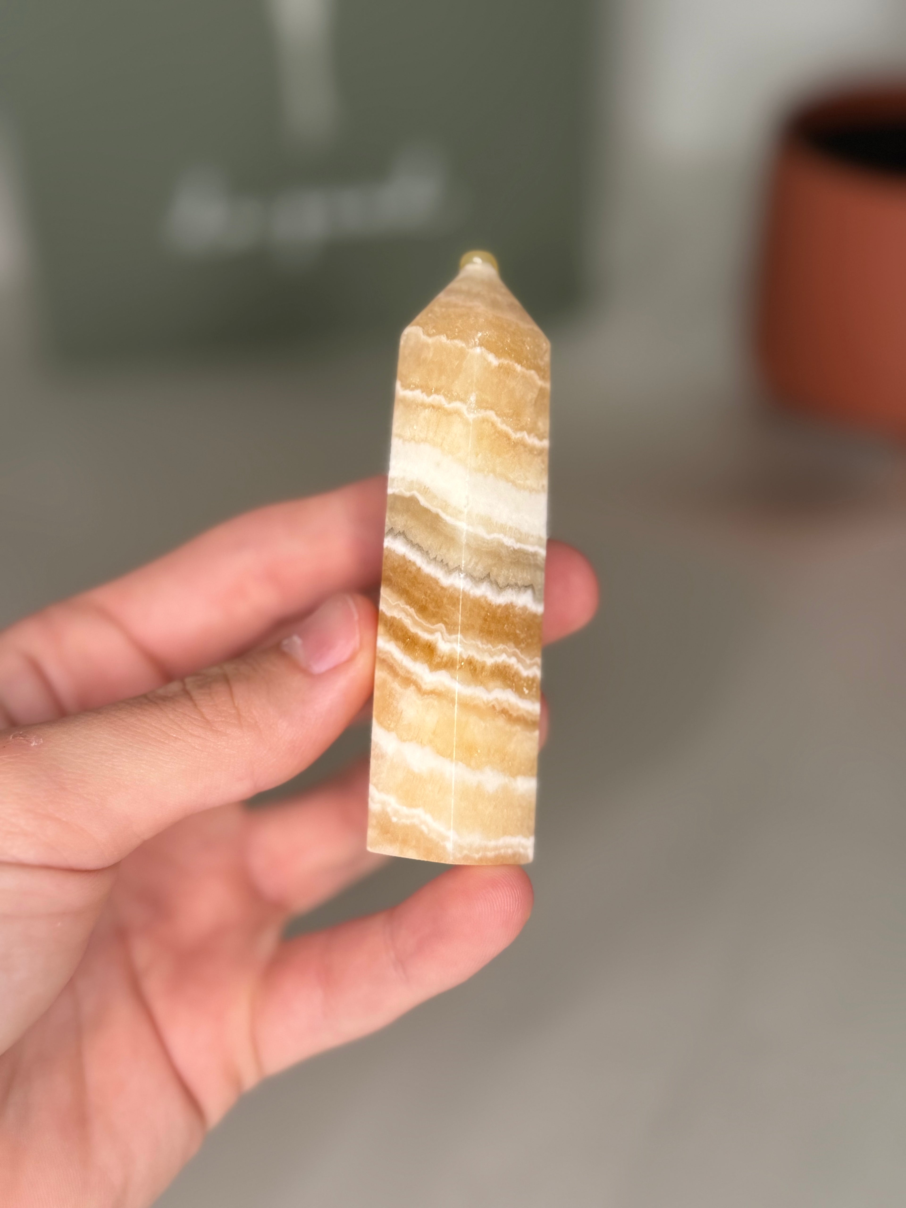 Banded orange calcite towers