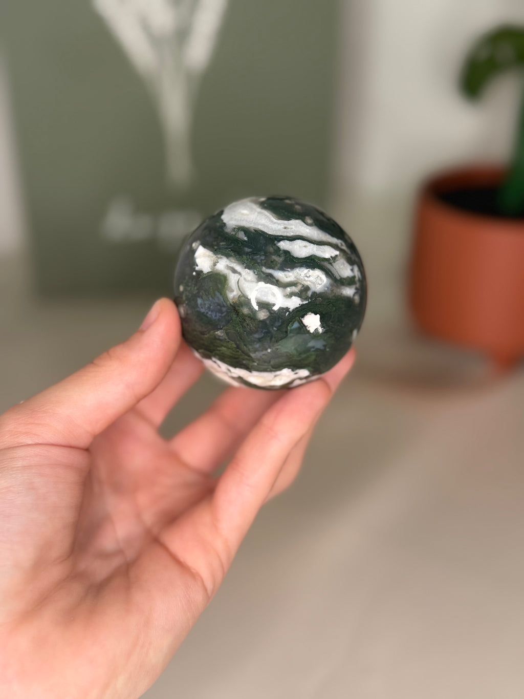 Moss agate sphere