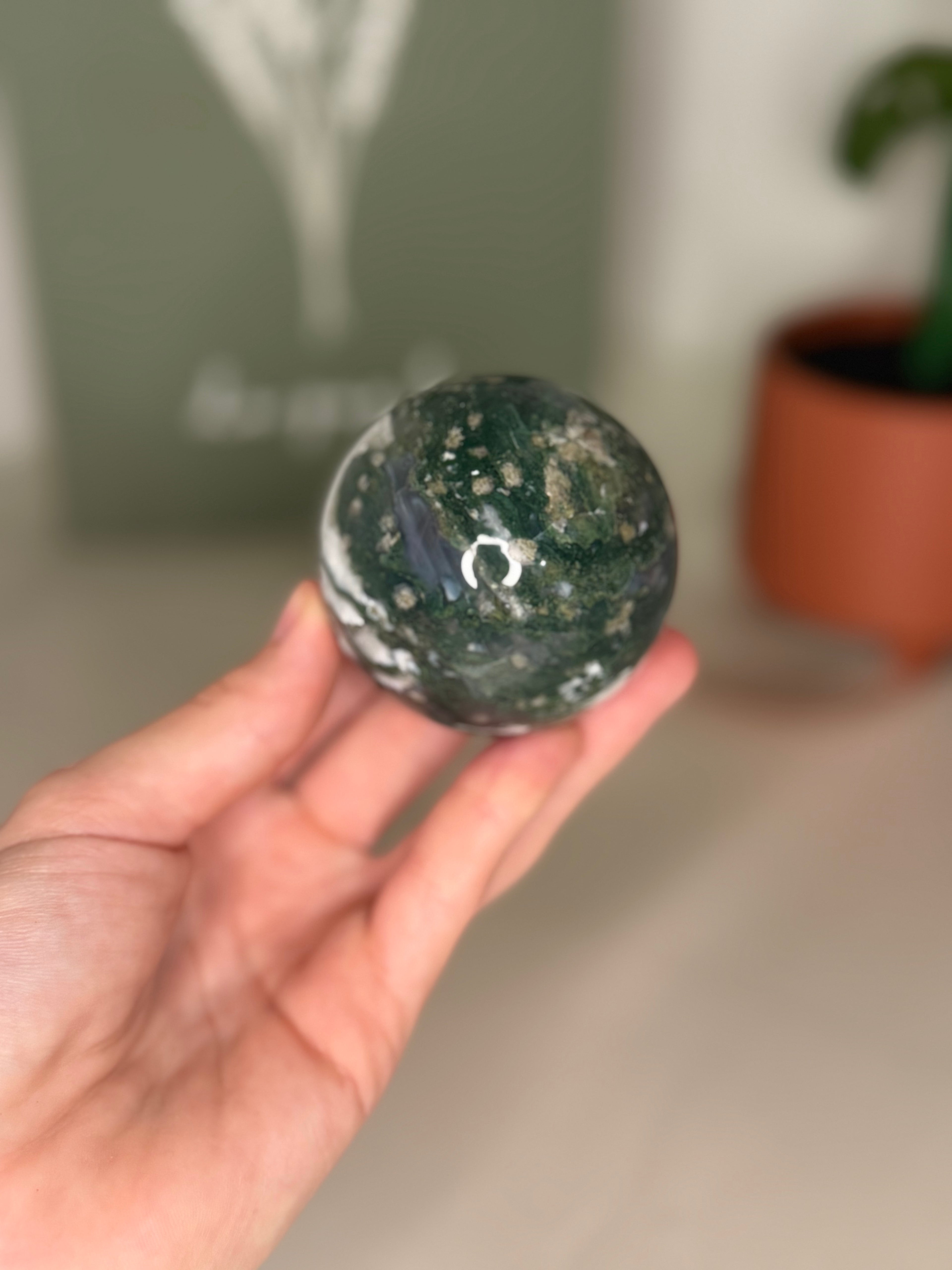 Moss agate sphere