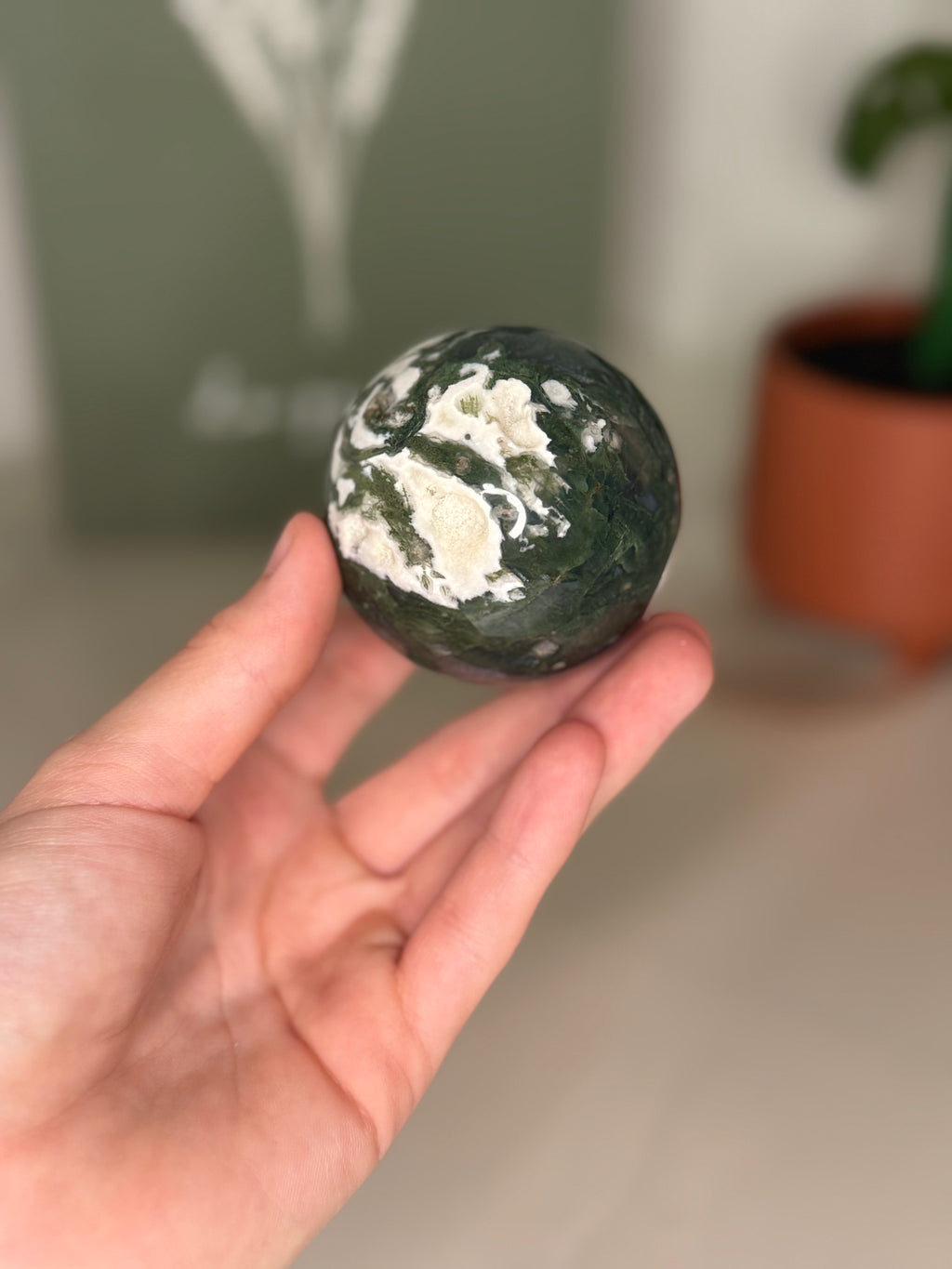 Moss agate sphere