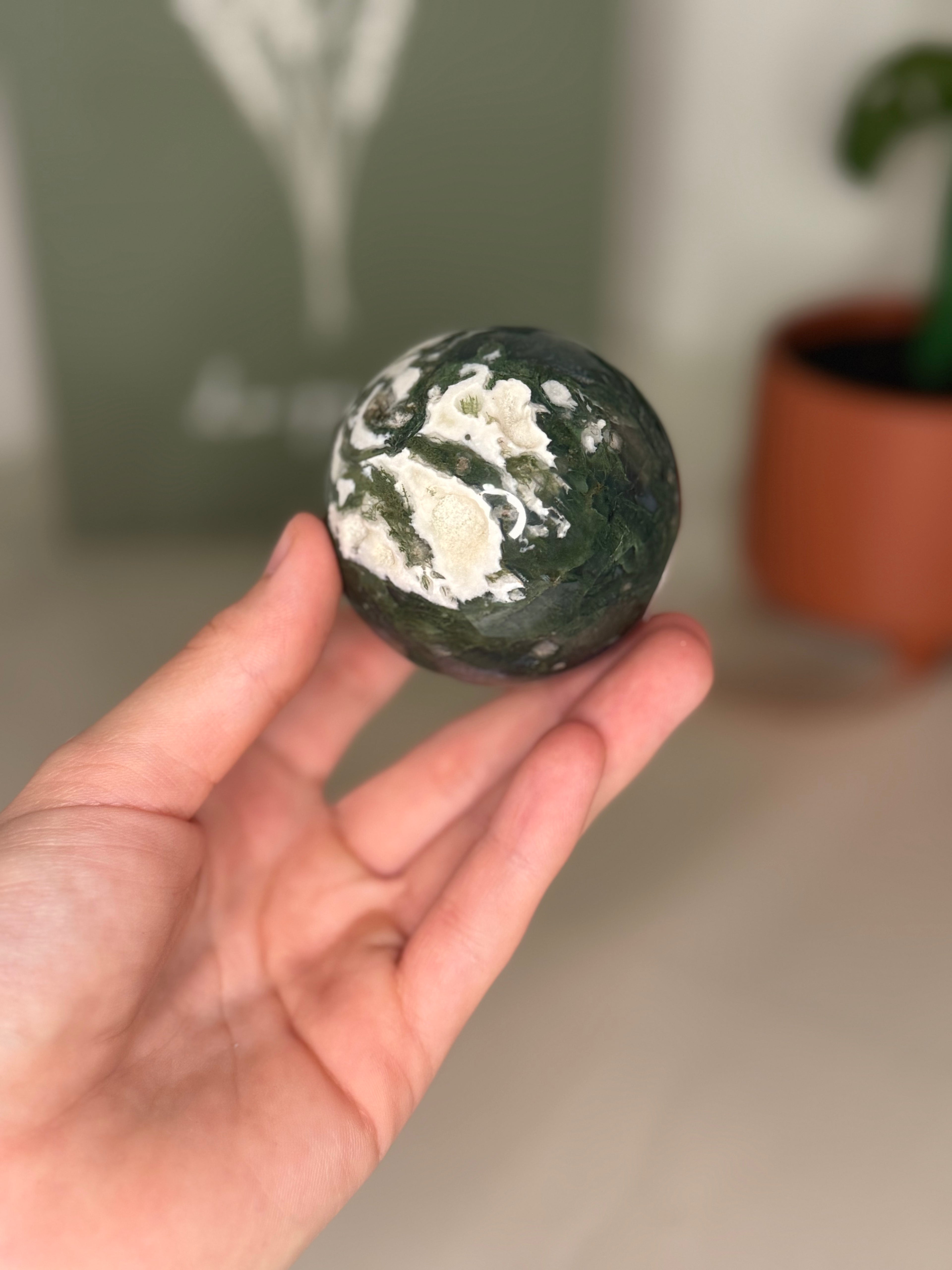 Moss agate sphere