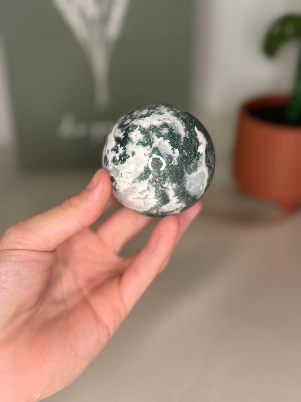 Moss agate sphere